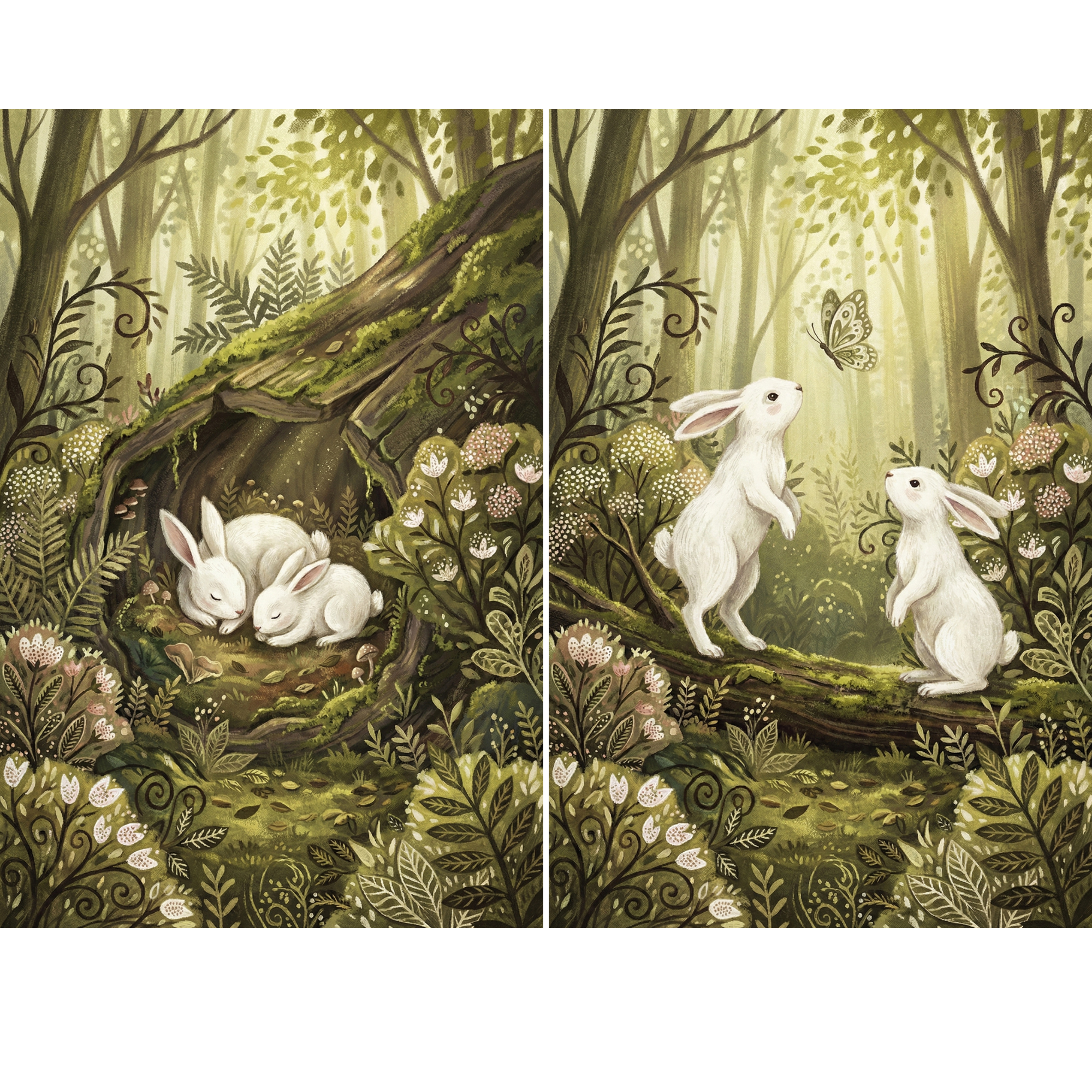 Woodland Rabbit Wall Art Set of 2 - Forest Bunny Decor