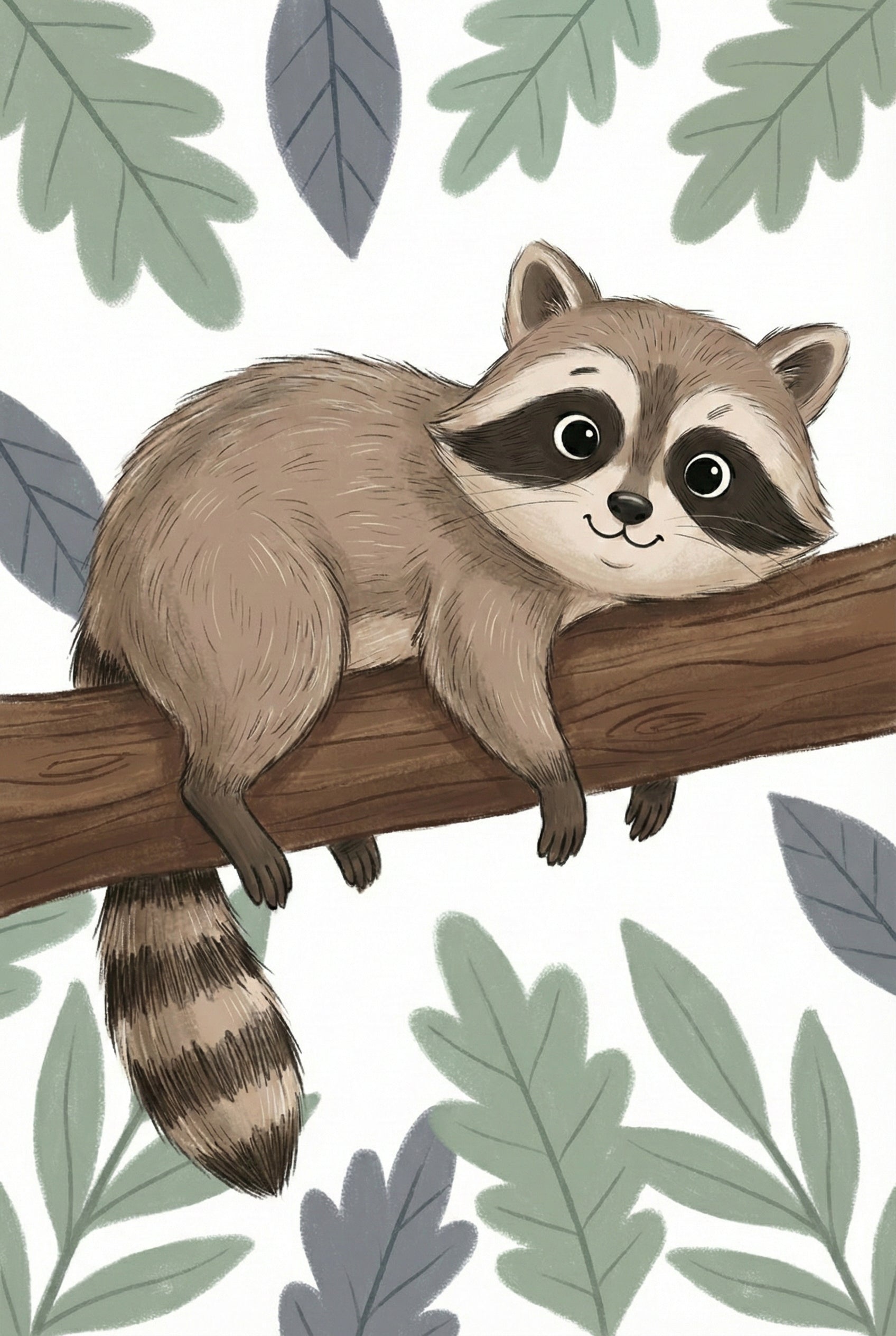 Woodland Raccoon Playroom Wall Art - Sleepy Forest Raccoon