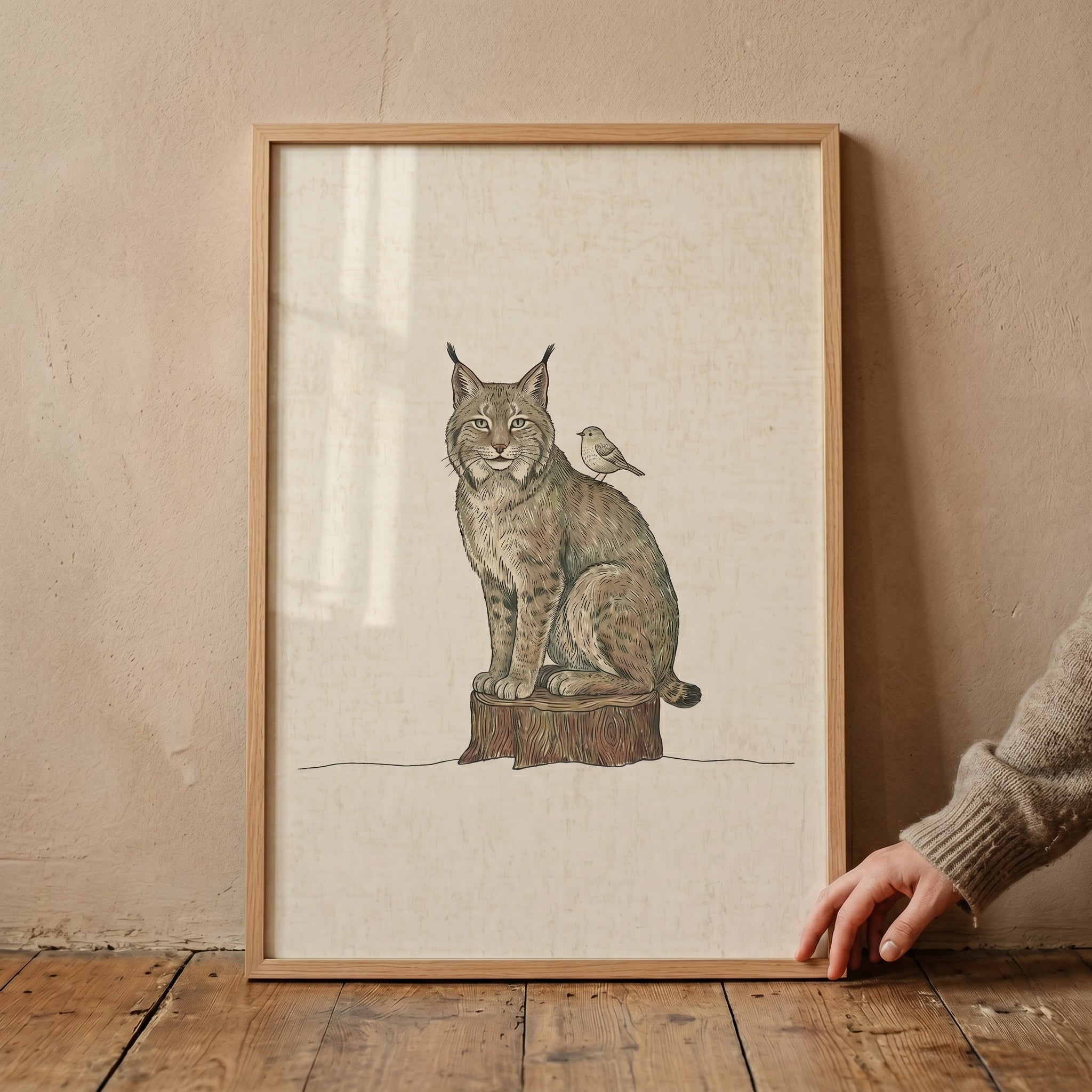 Woodland Tree Stump Lynx Wall Art - Wildwood Companions