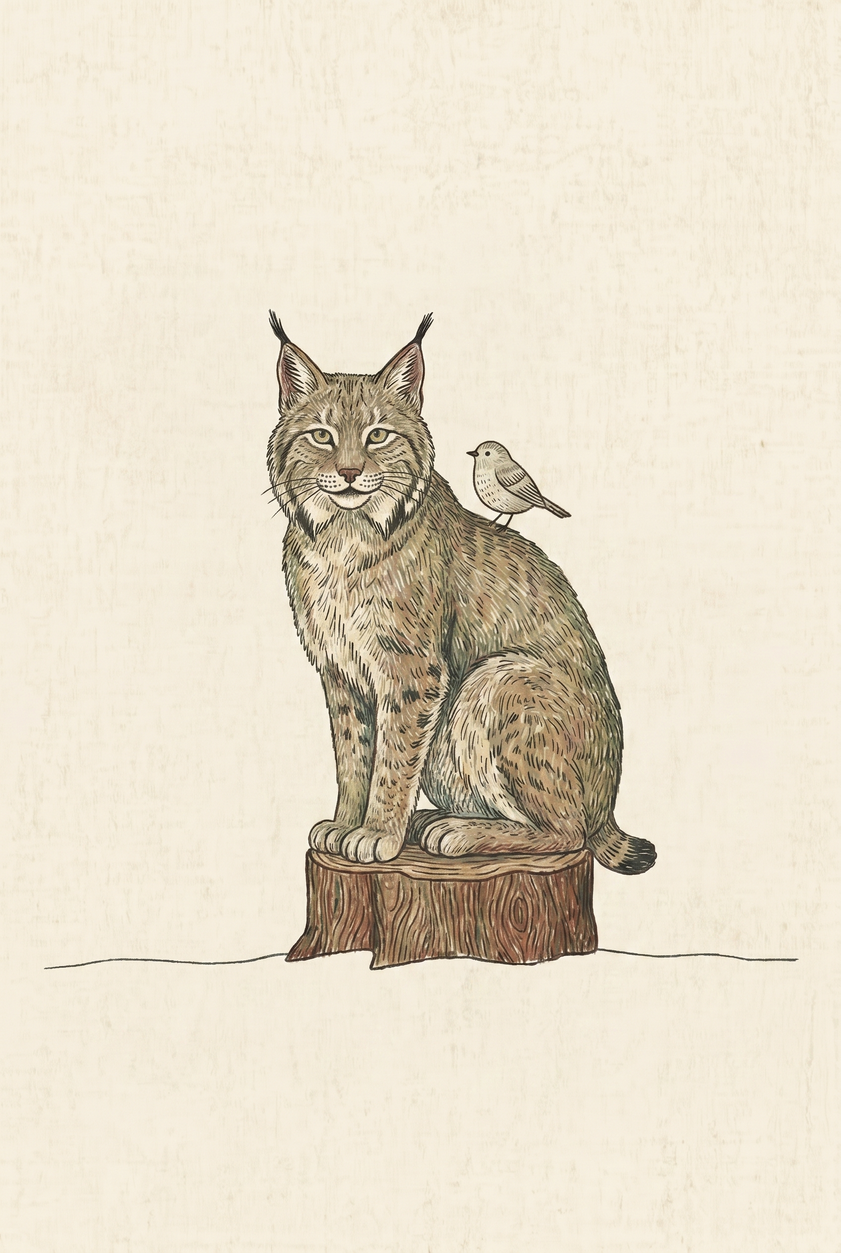 Woodland Tree Stump Lynx Wall Art - Wildwood Companions