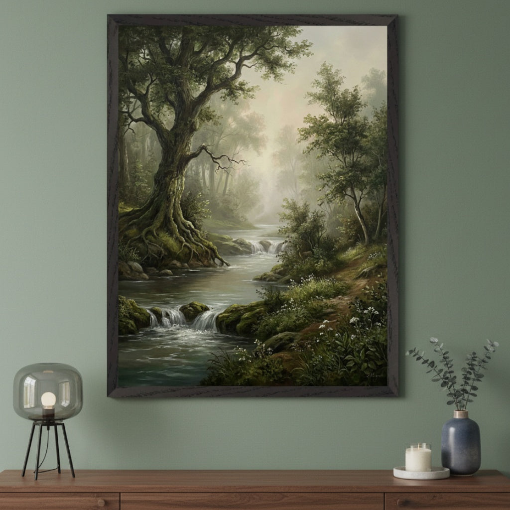 Misty Ancient Grove - Woodland Framed Wall Art for Living Room, Bedroom or Office