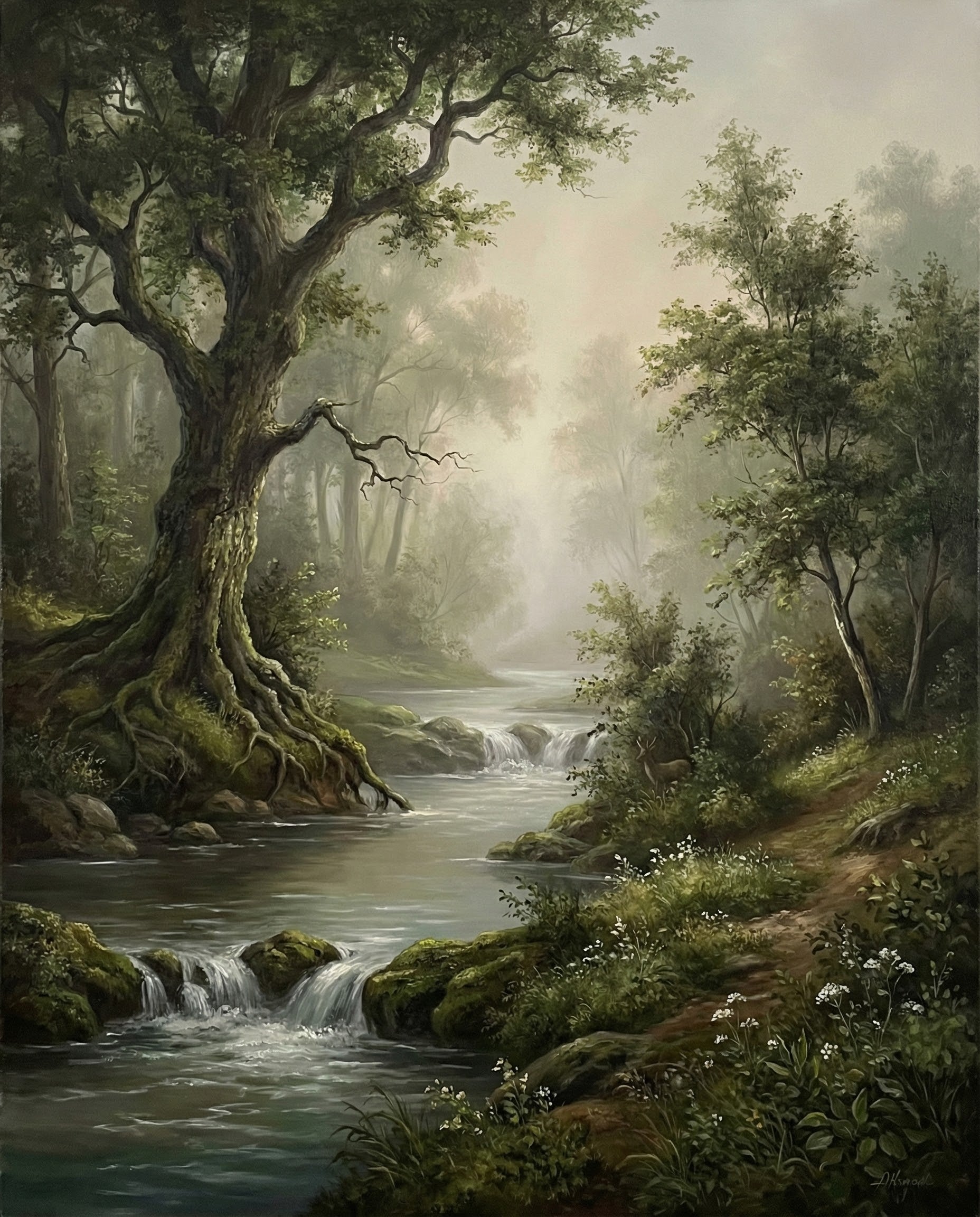Misty Ancient Grove - Woodland Framed Wall Art for Living Room, Bedroom or Office