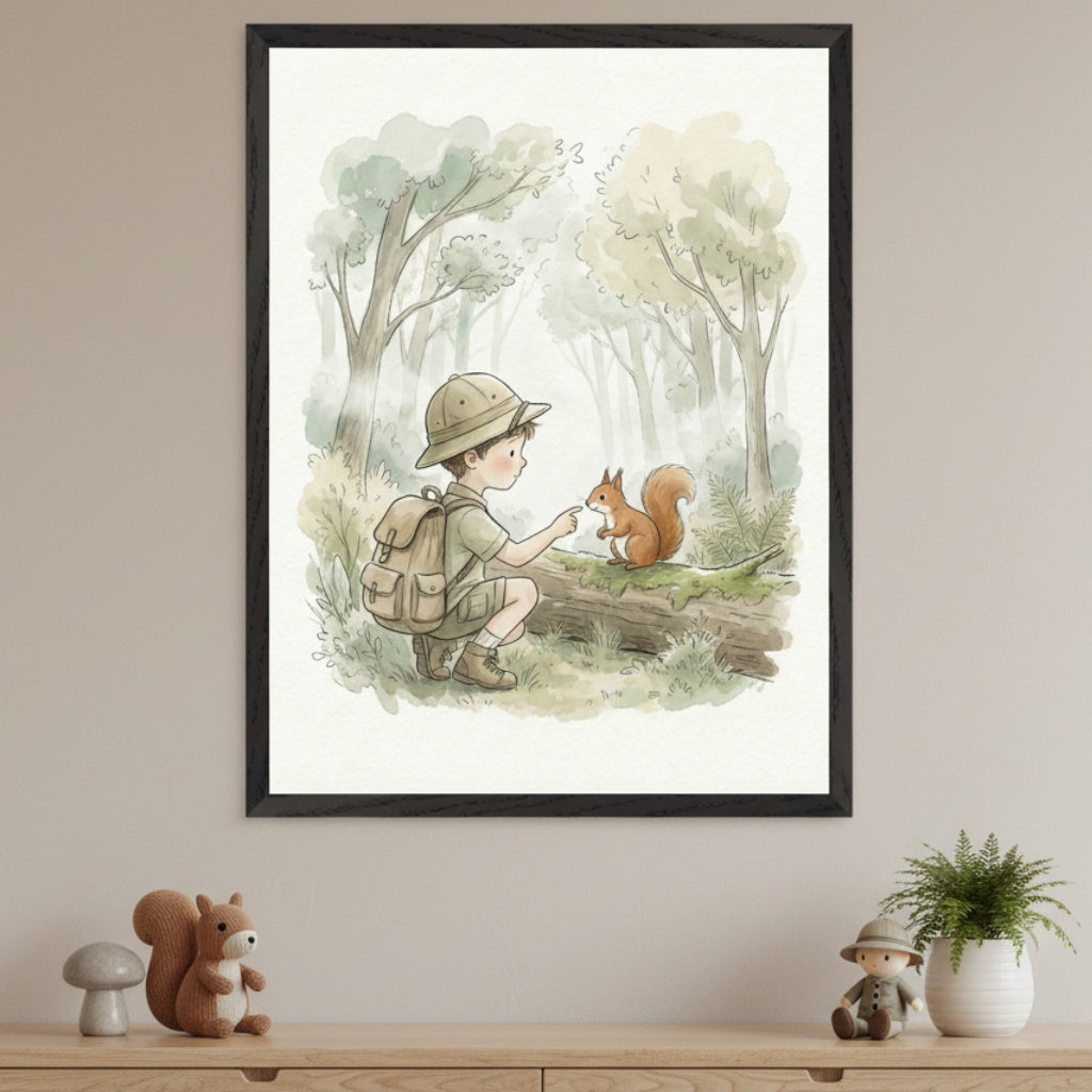 Acorn Adventure - Woodland Framed Wall Art for Nursery, Playroom or Kids Bedrooms