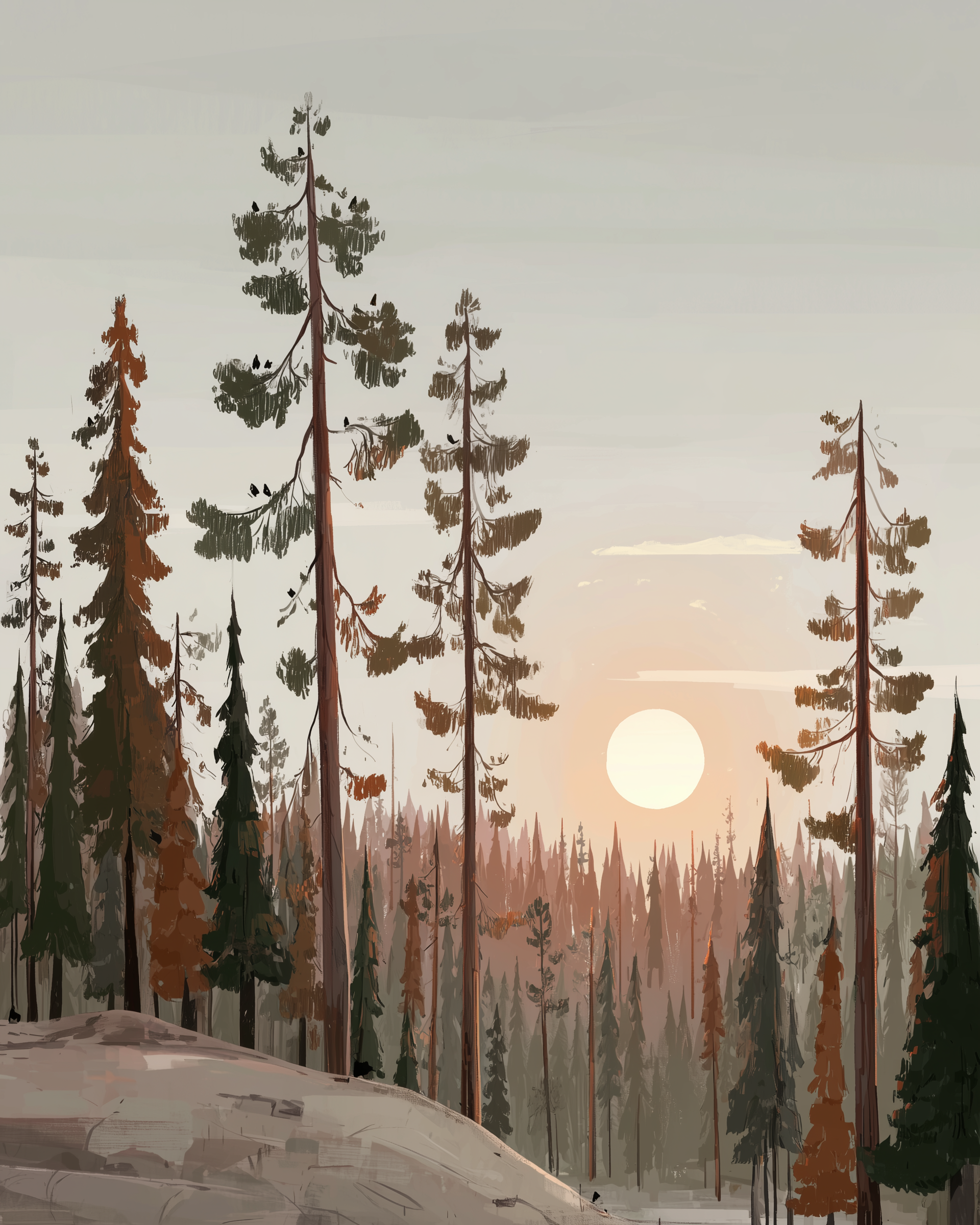 Wanderwood Wall Art for Nursery, Playroom or Kids Bedrooms - Sunset Glow over Woodland Hills - Pine Dusk