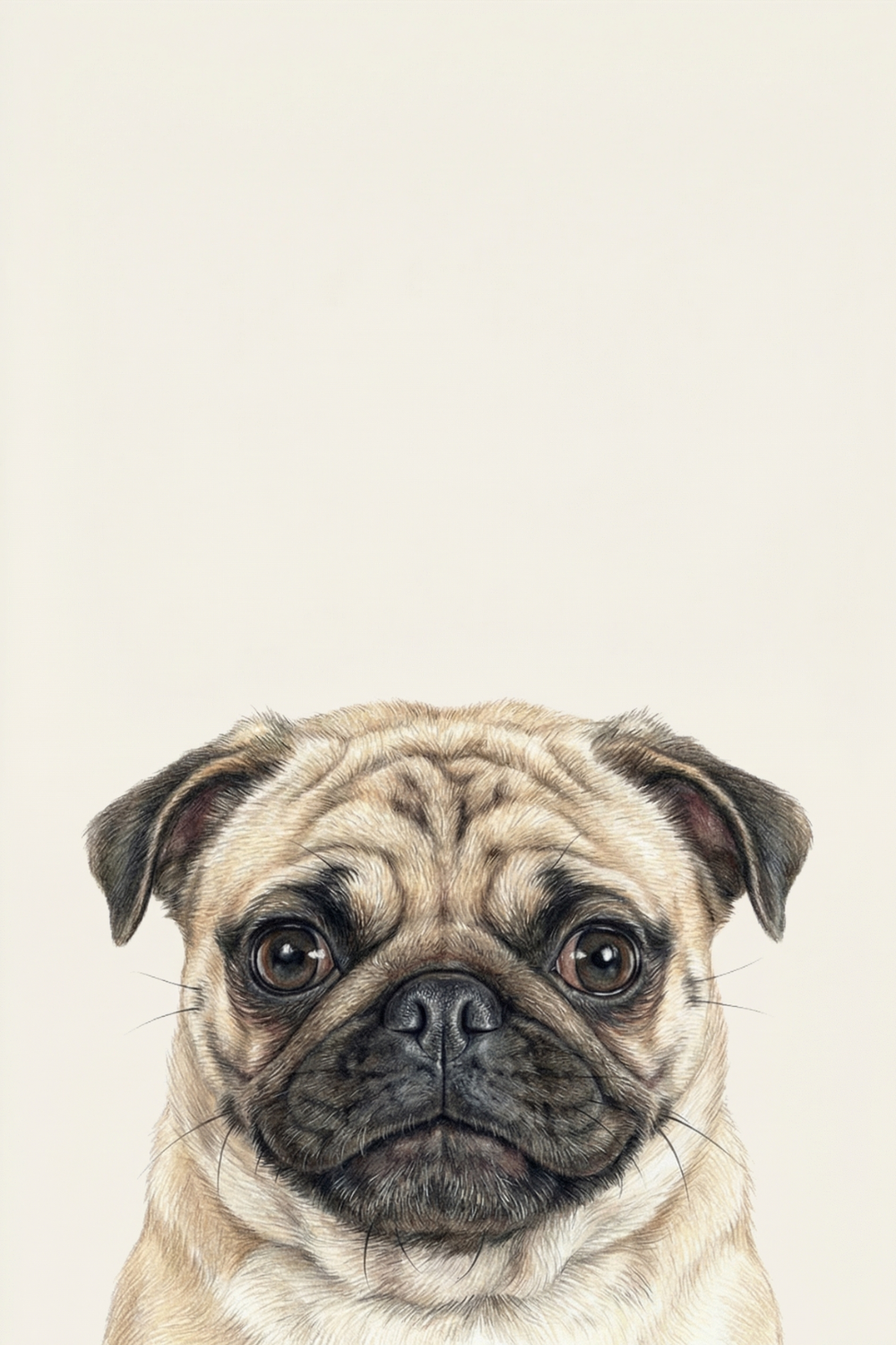 Wrinkly Fawn Face Pug Wall Art - Wrinkly Pug Face
