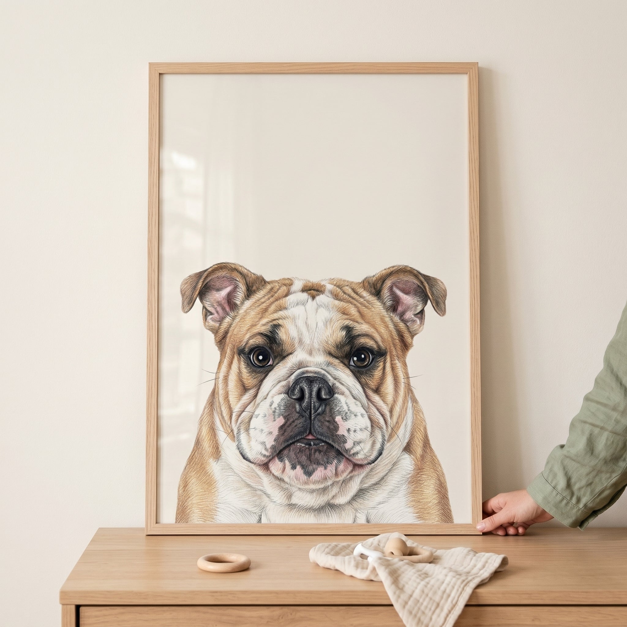 Wrinkly Tan White Bulldog Wall Art - Loyal Bulldog Gaze