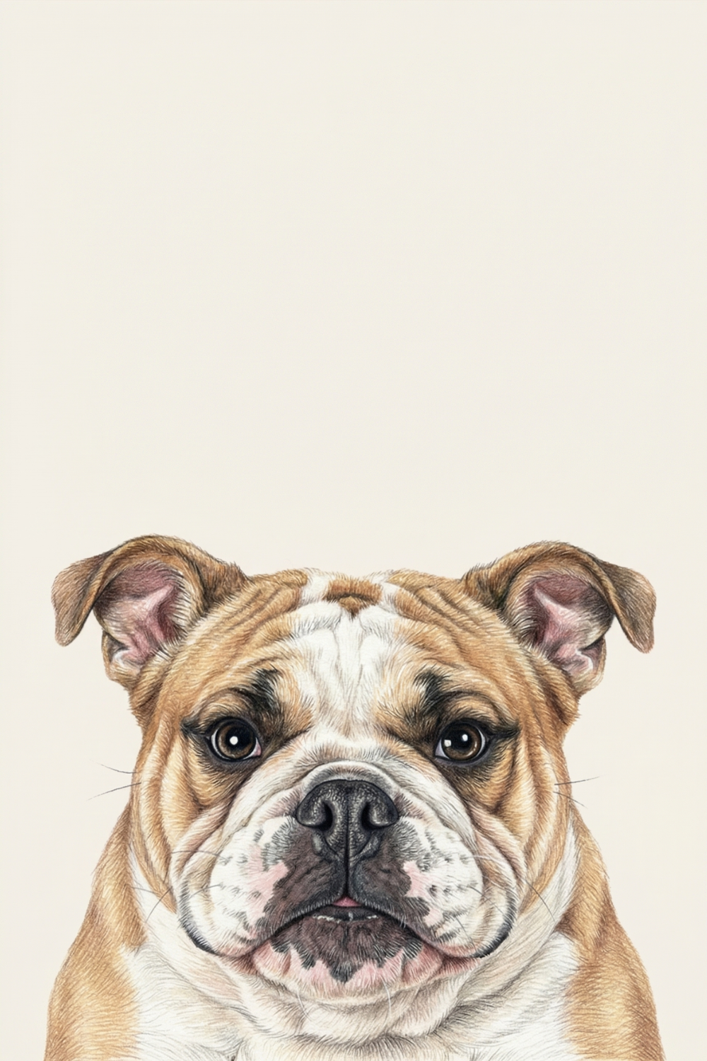 Wrinkly Tan White Bulldog Wall Art - Loyal Bulldog Gaze