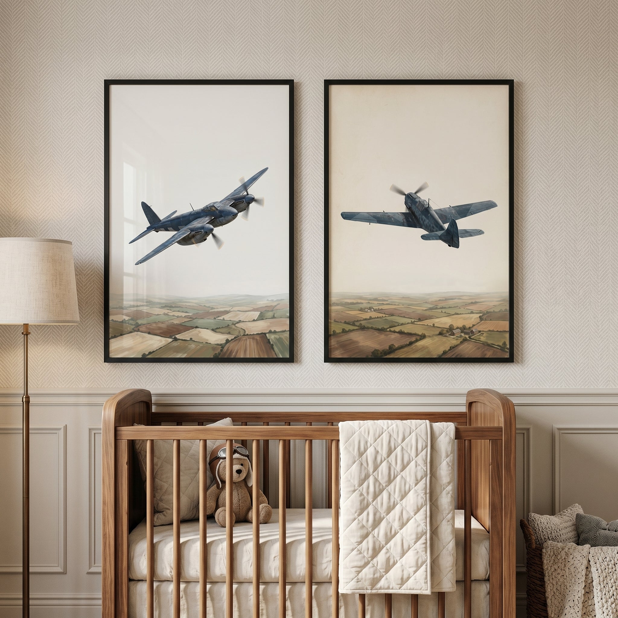 Wwii Aerial Combat Airplane Wall Art Set of 2 - Wings Over Fields