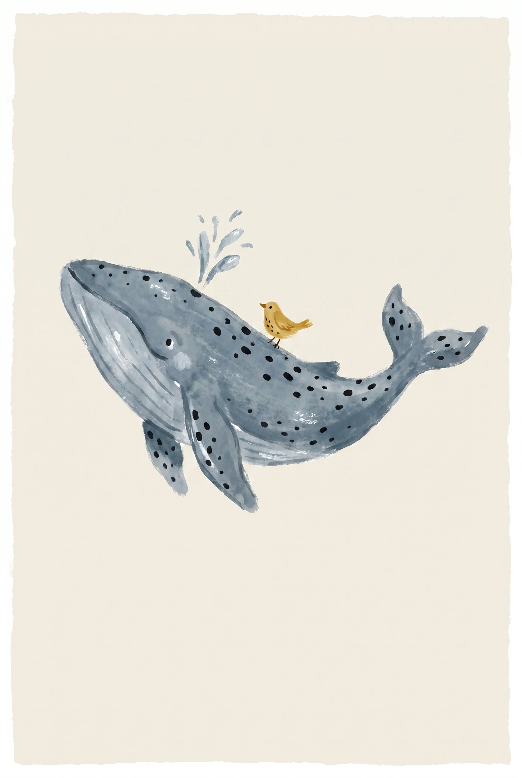Yellow Bird Resting Whale Artwork - Blue Whale Journey