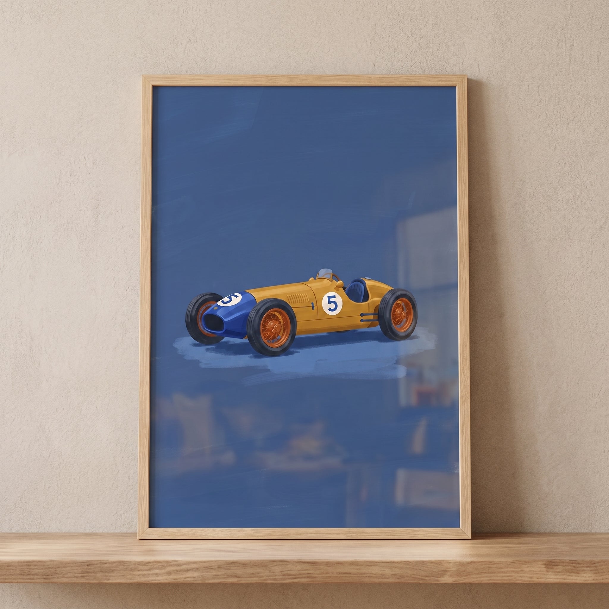 Yellow Blue Vintage Car Wall Art - Vintage Speed Machine