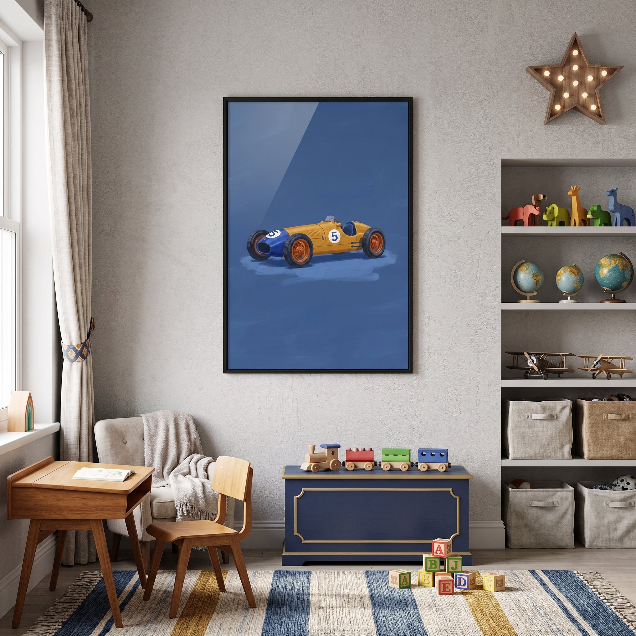 Yellow Blue Vintage Car Wall Art - Vintage Speed Machine