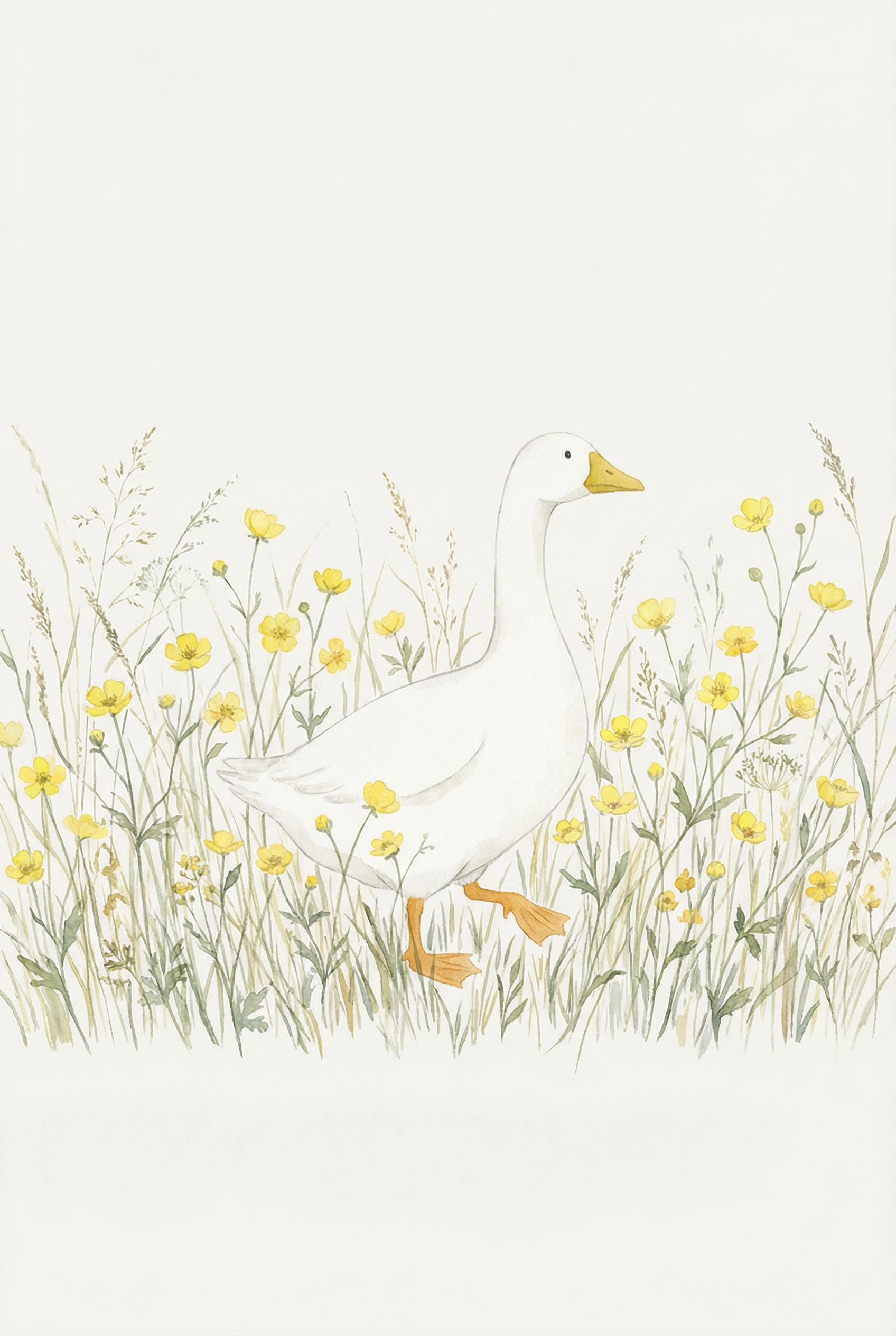 Yellow Buttercup White Goose Wall Art - Golden Meadow Goose