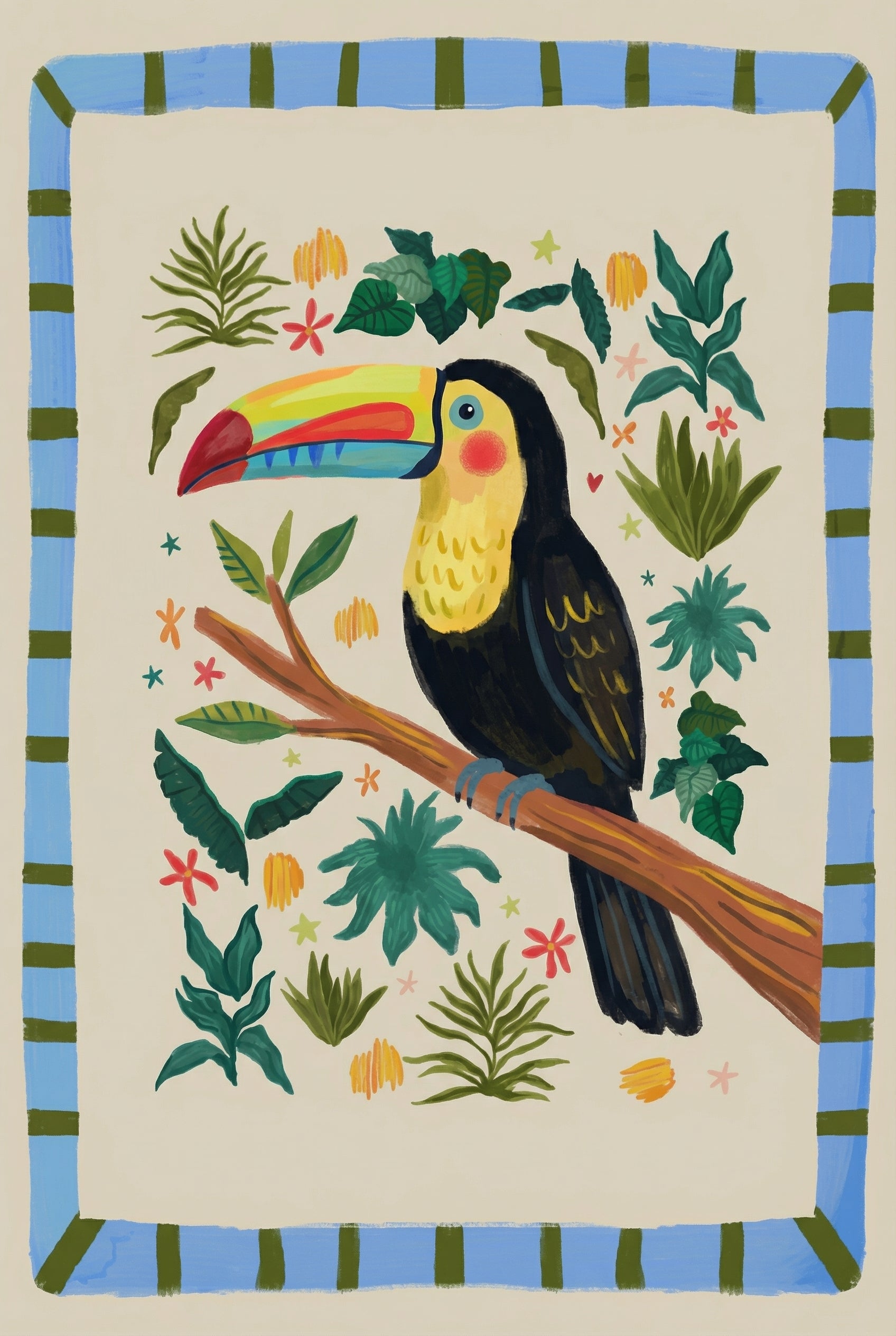 Yellow Chest Black Toucan Artwork - Tropical Toucan Perch