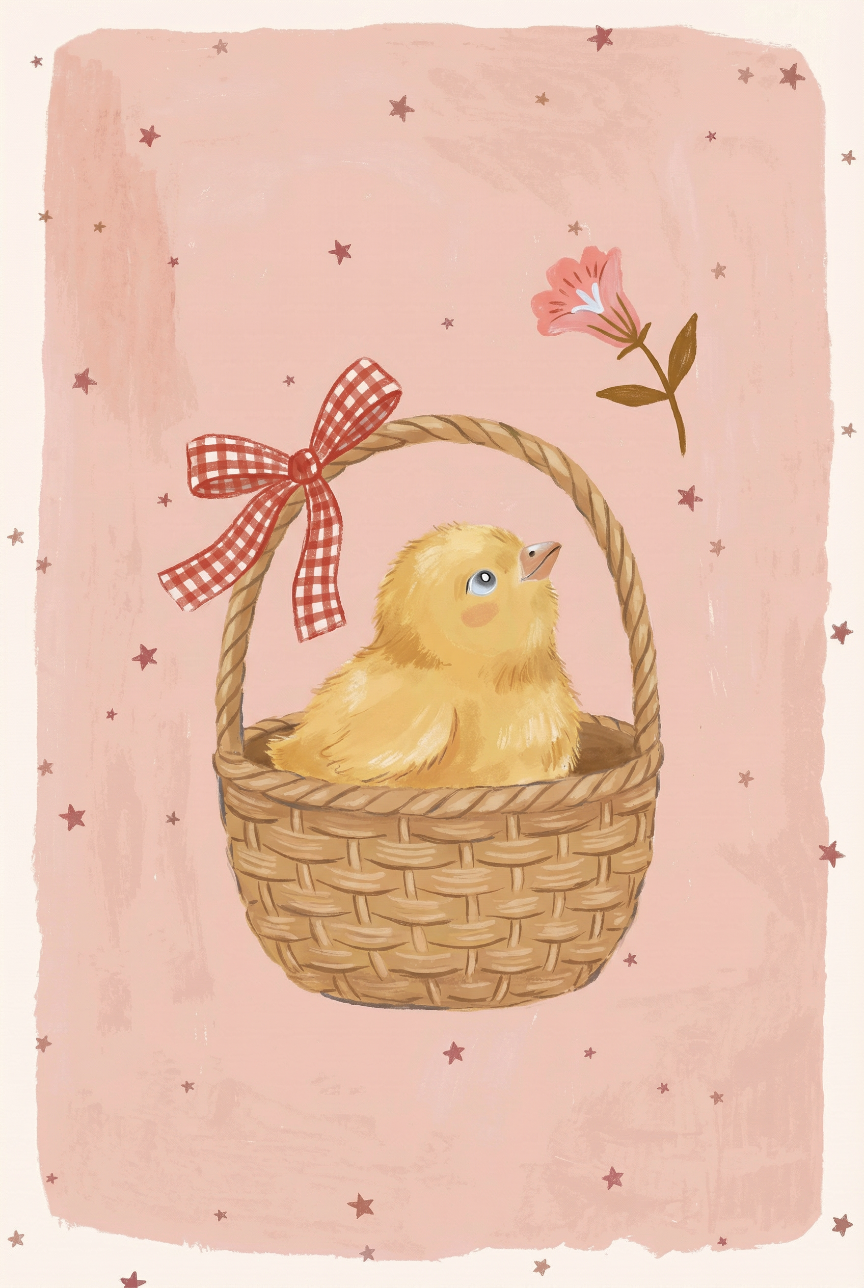 Yellow Chick In Woven Basket Wall Art - Sweet Spring Chick