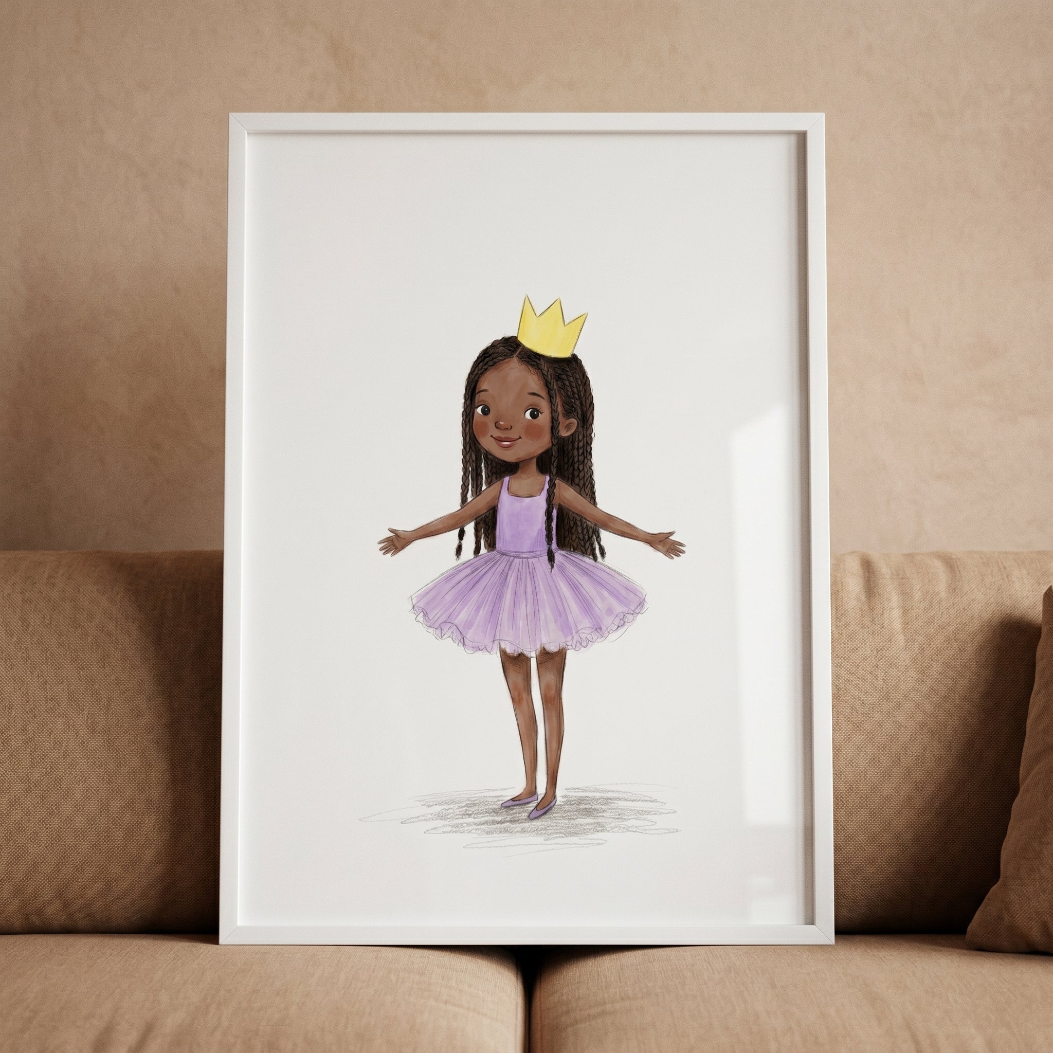 Yellow Crown Ballerina Girl Wall Art - Little Ballerina Princess