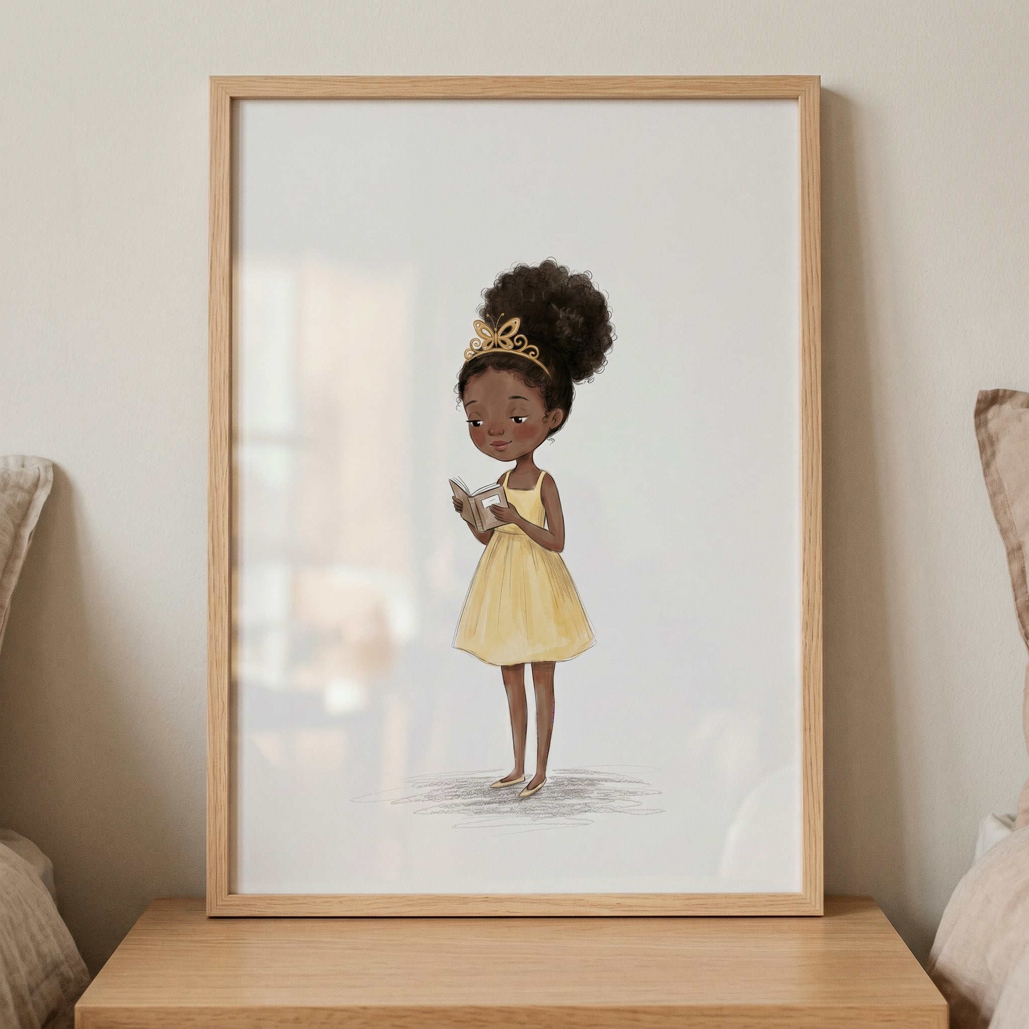 Yellow Dress Reading Girl Wall Art - Little Scholar Princess