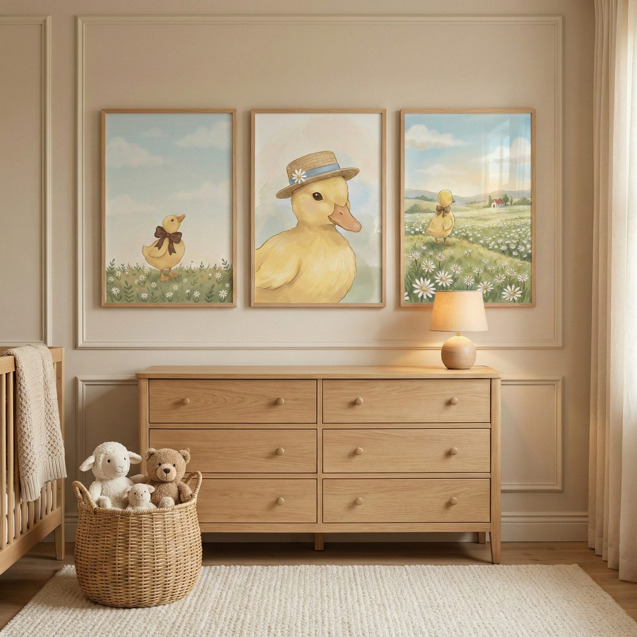 Yellow Duckling Artwork Set of 3 - Whimsical Meadow Duckling