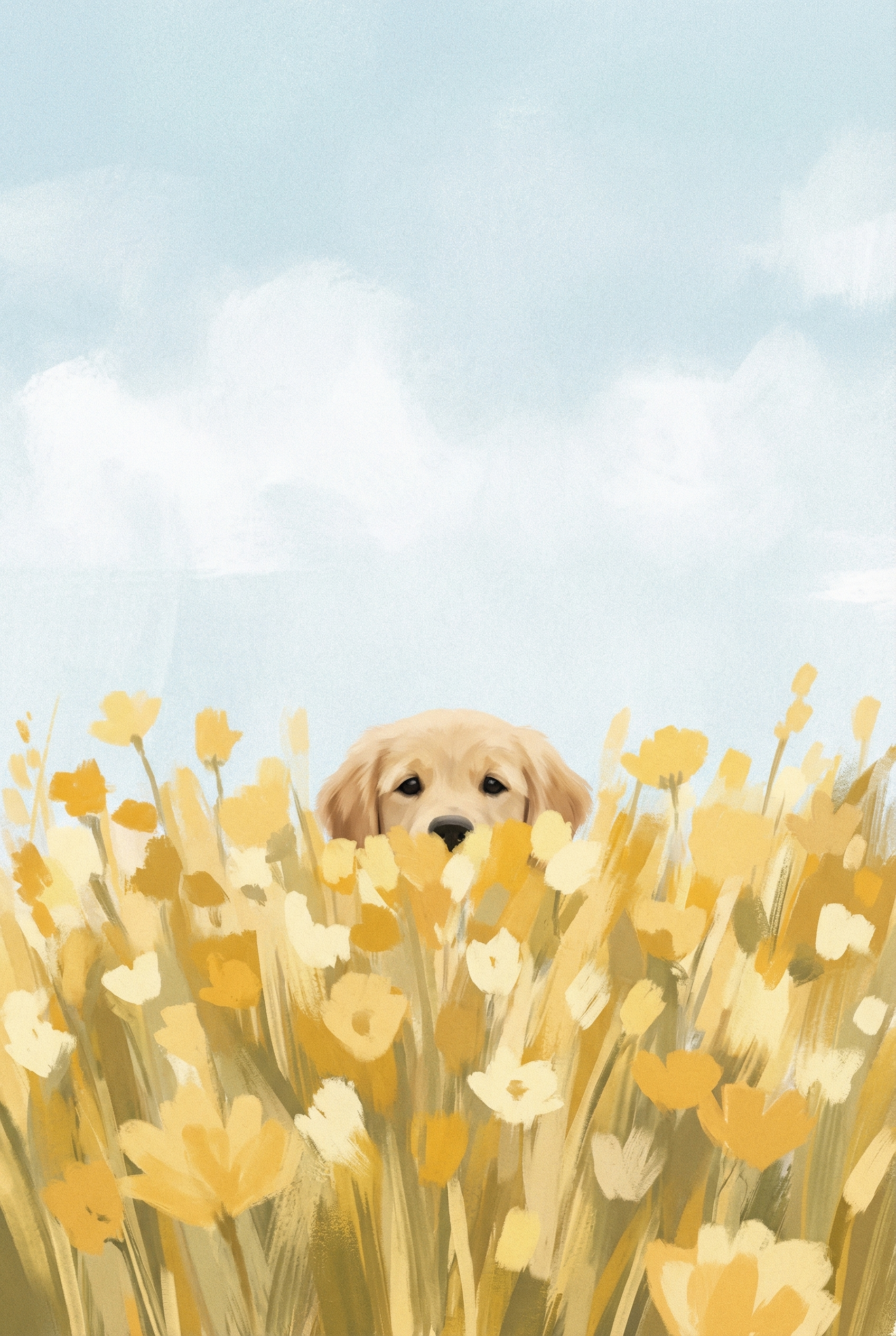 Yellow Flower Golden Retriever Wall Art - Golden Meadow Peek