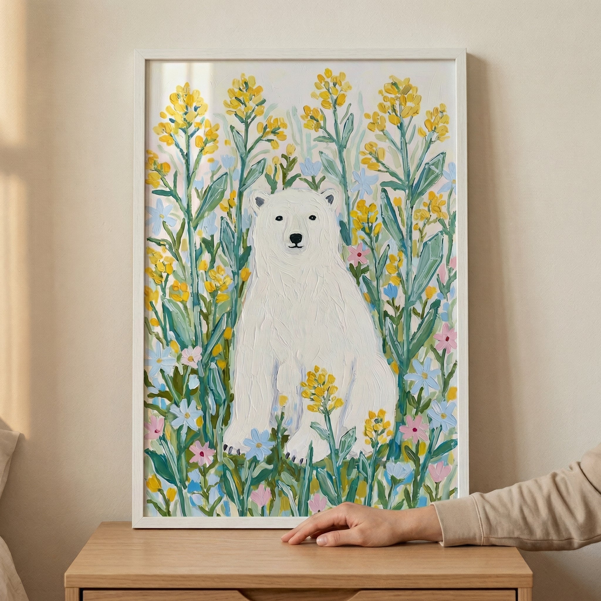 Yellow Meadow Polar Bear Wall Art - Arctic Meadow Bear