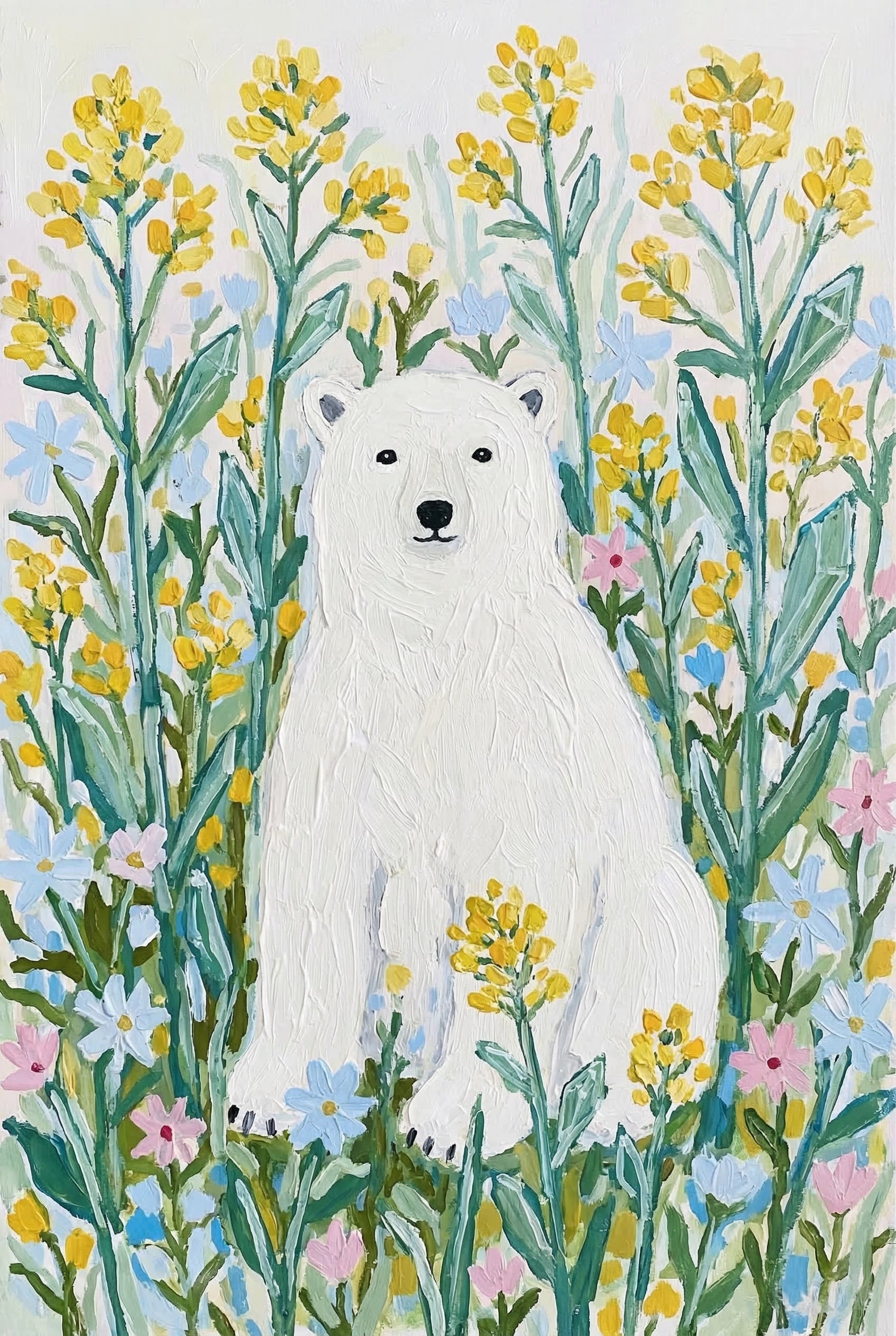 Yellow Meadow Polar Bear Wall Art - Arctic Meadow Bear