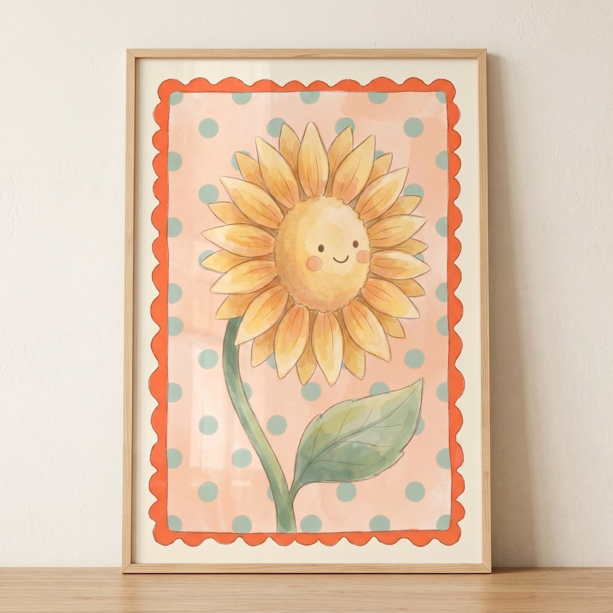 Yellow Polka Dot Sunflower Wall Art - Happy Golden Bloom
