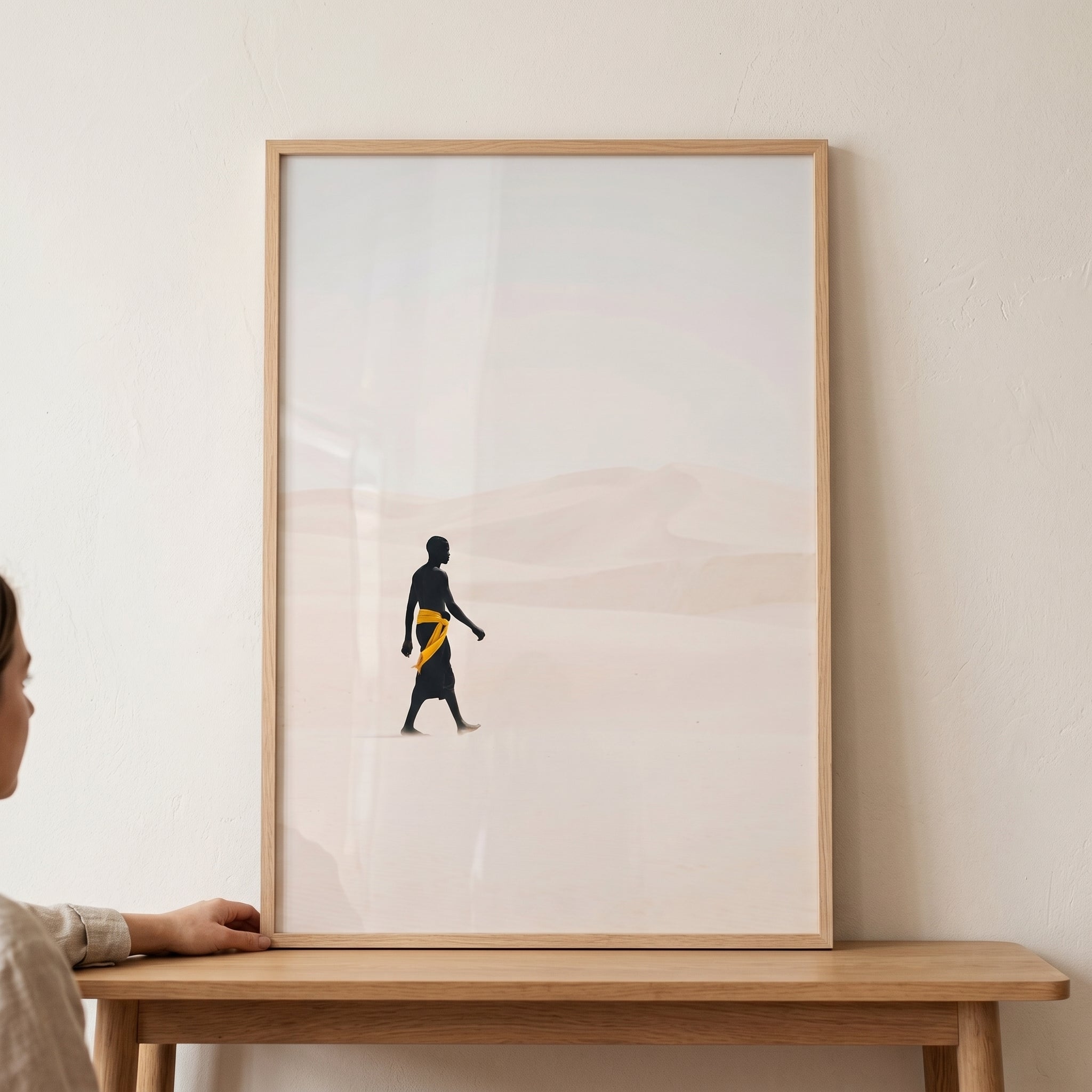 Yellow Sash Walking Man Wall Art - Golden Ribbon Trek