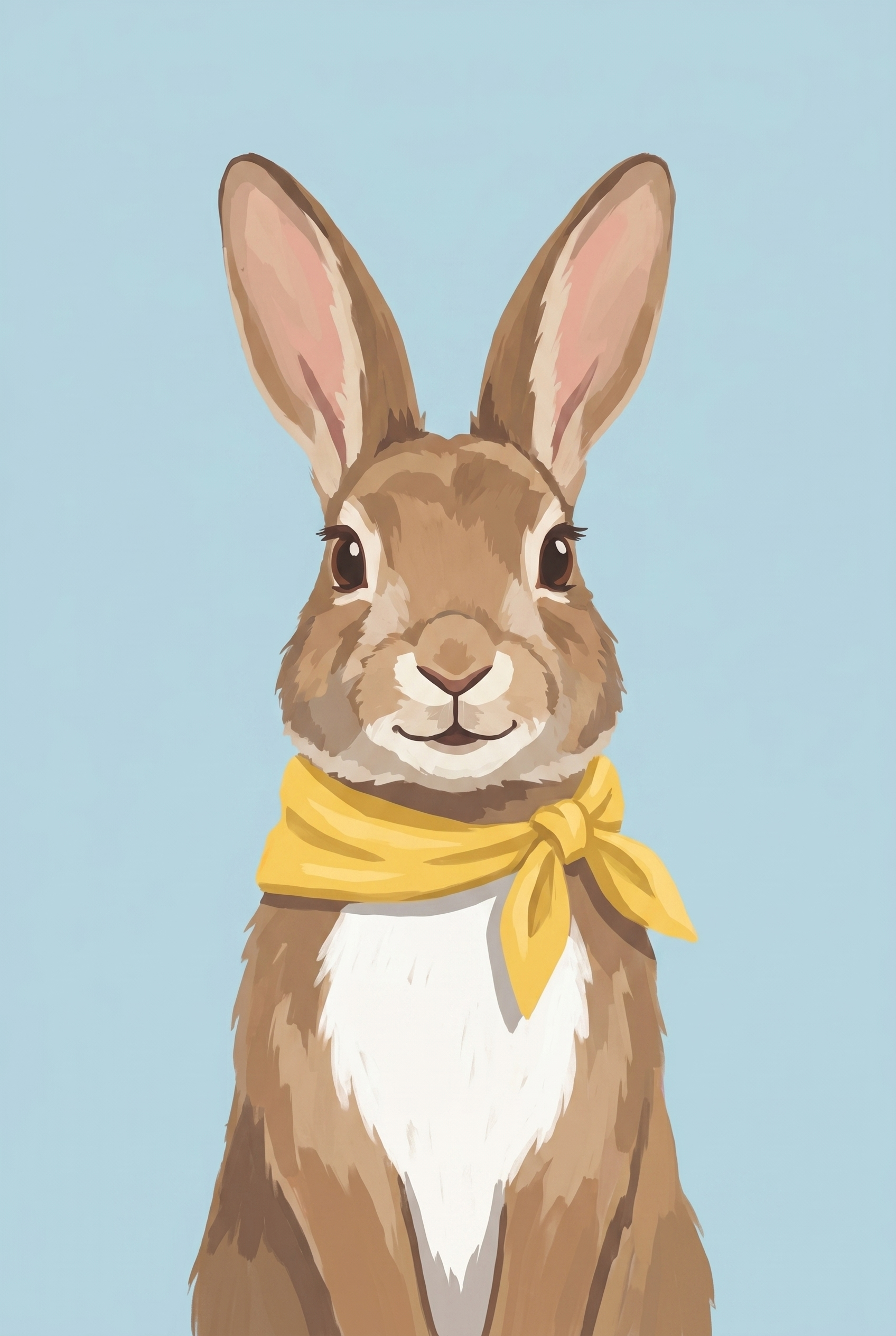 Yellow Scarf Brown Rabbit Wall Art - Cheerful Scarf Bunny