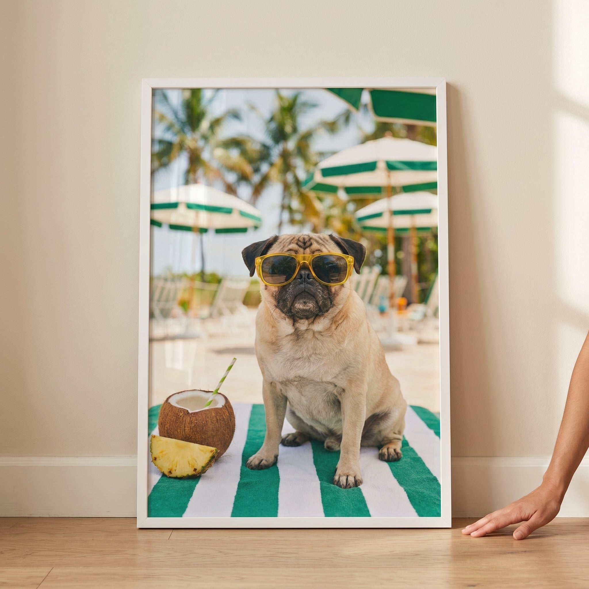Yellow Shades Beach Pug Wall Art - Tropical Pug Vibes