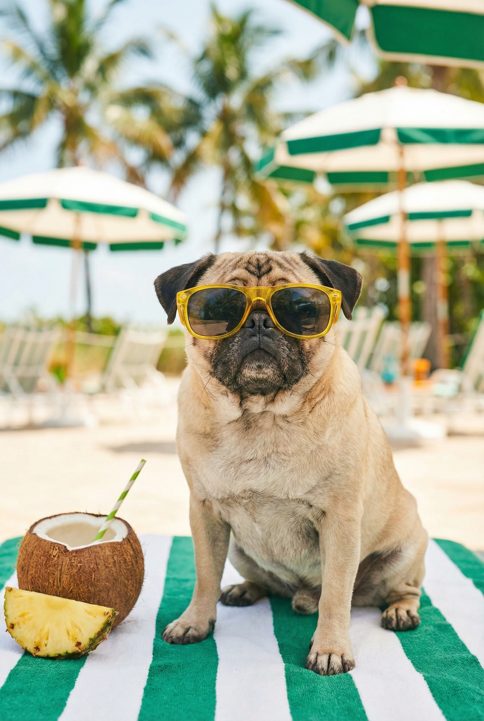 Yellow Shades Beach Pug Wall Art - Tropical Pug Vibes
