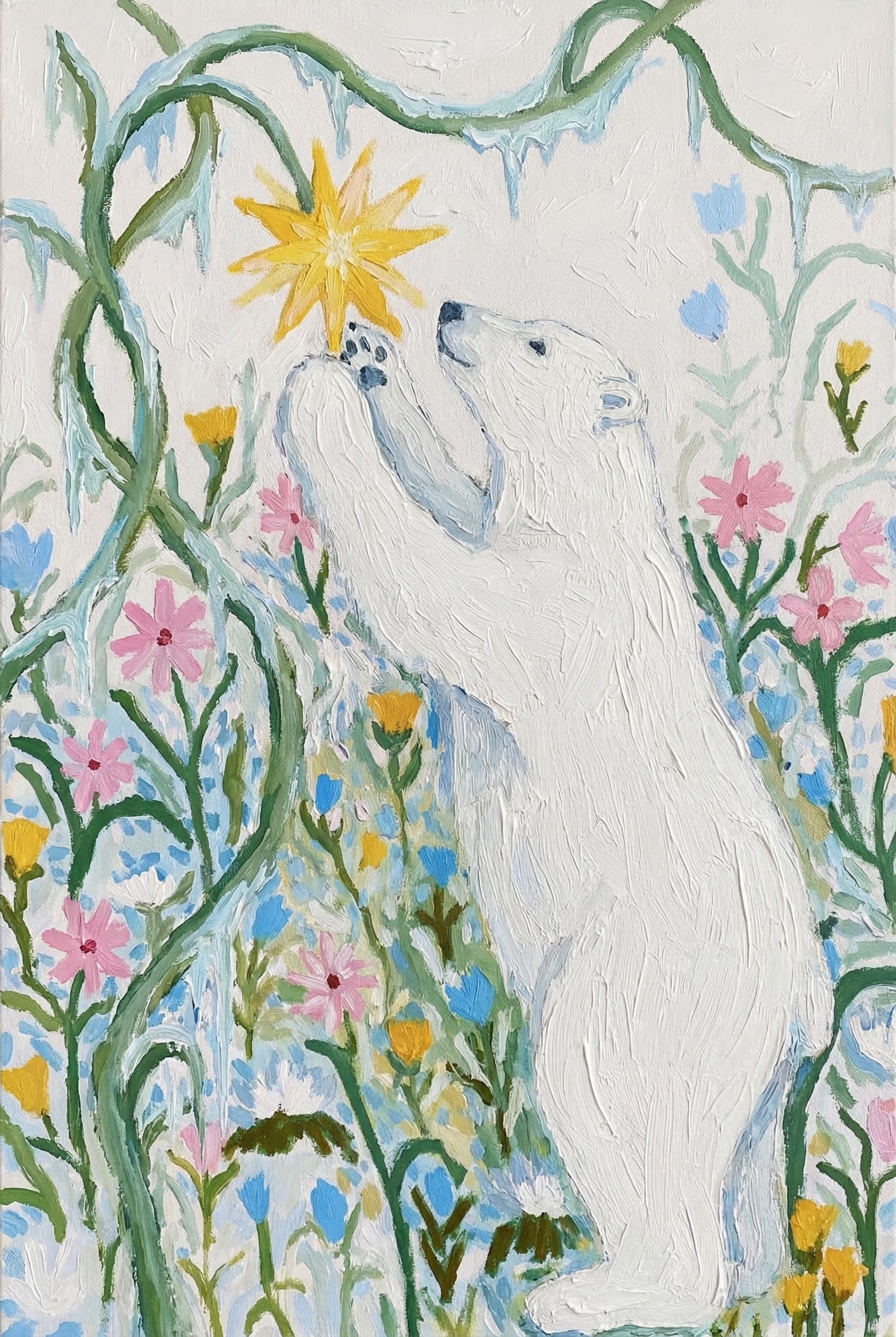 Yellow Star Polar Bear Wall Art - Bear In Bloom