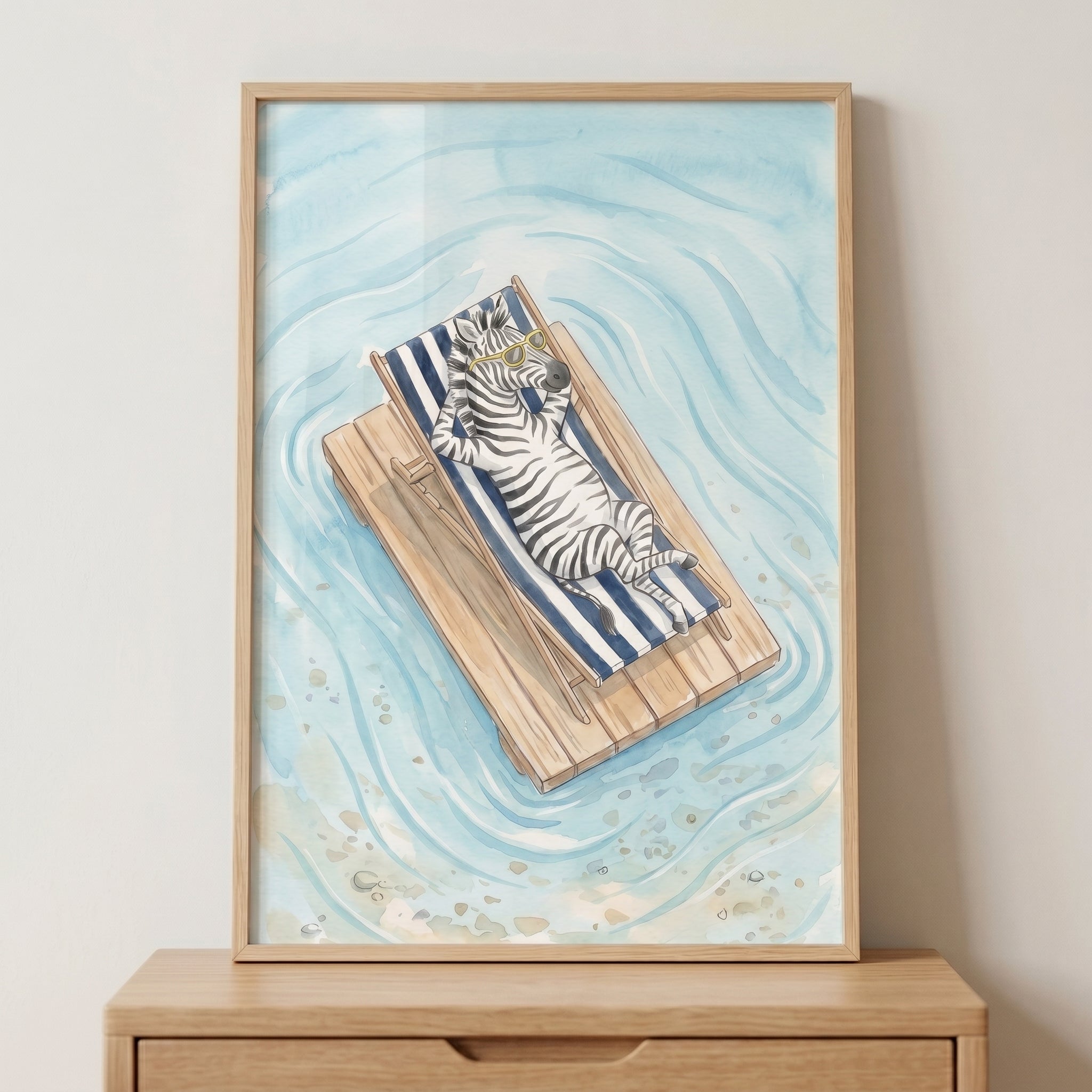 Yellow Sunglasses Beach Zebra Wall Art - Summer Zebra Float