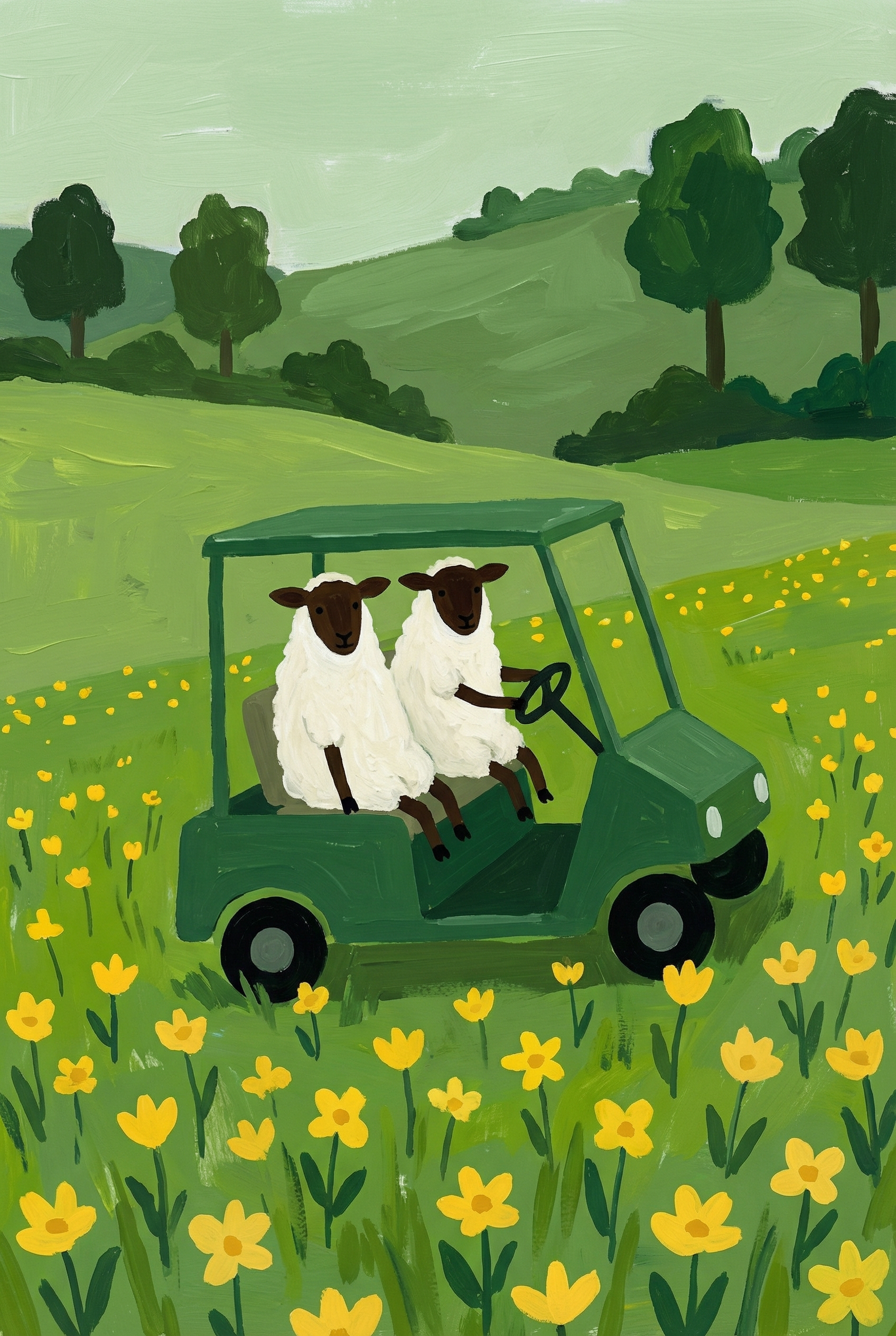 Yellow Wildflower Driving Sheep Wall Art - Woolly Road Trip