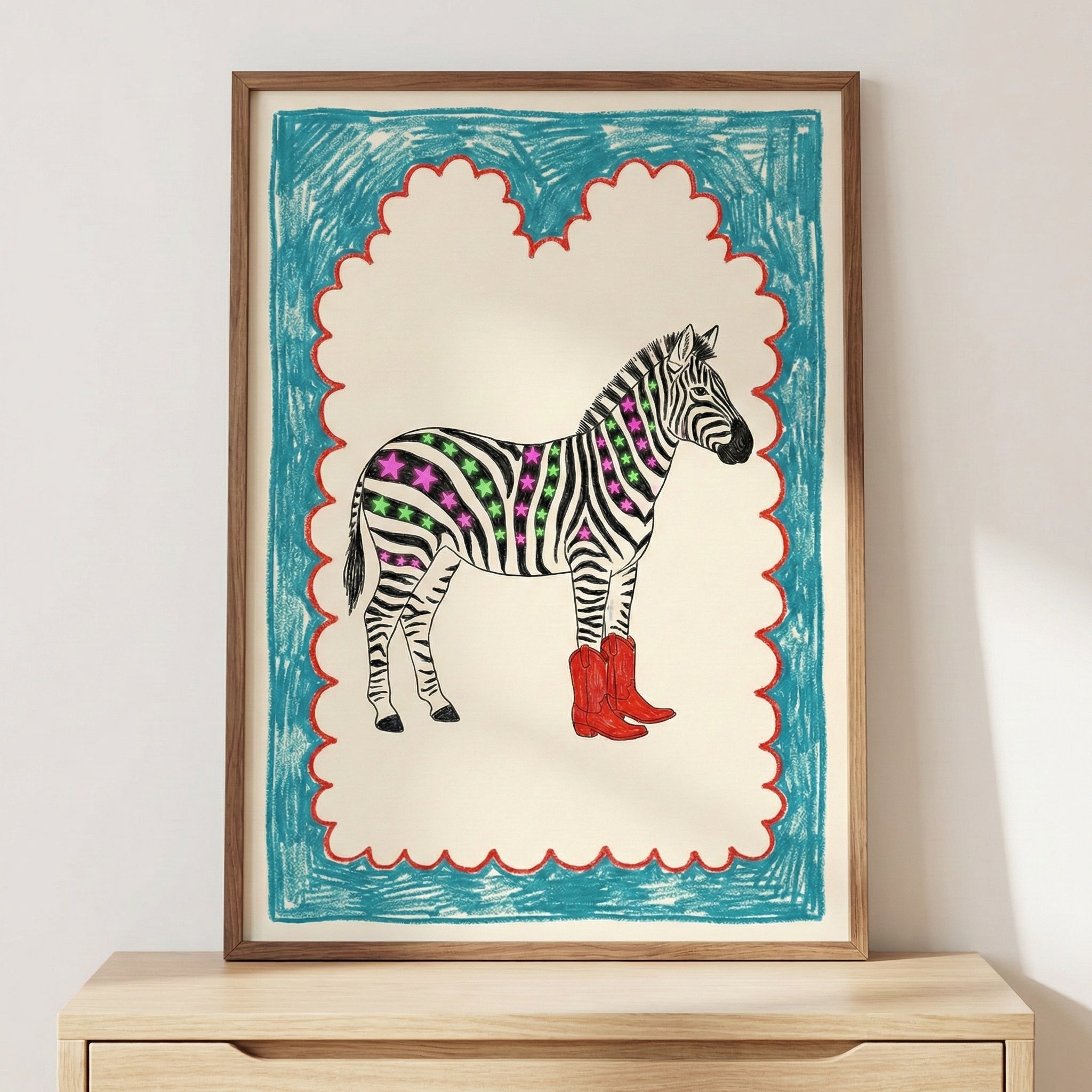 Starry Hoof Steps - Zebra Framed Wall Art for Nursery, Playroom or Kids Bedrooms