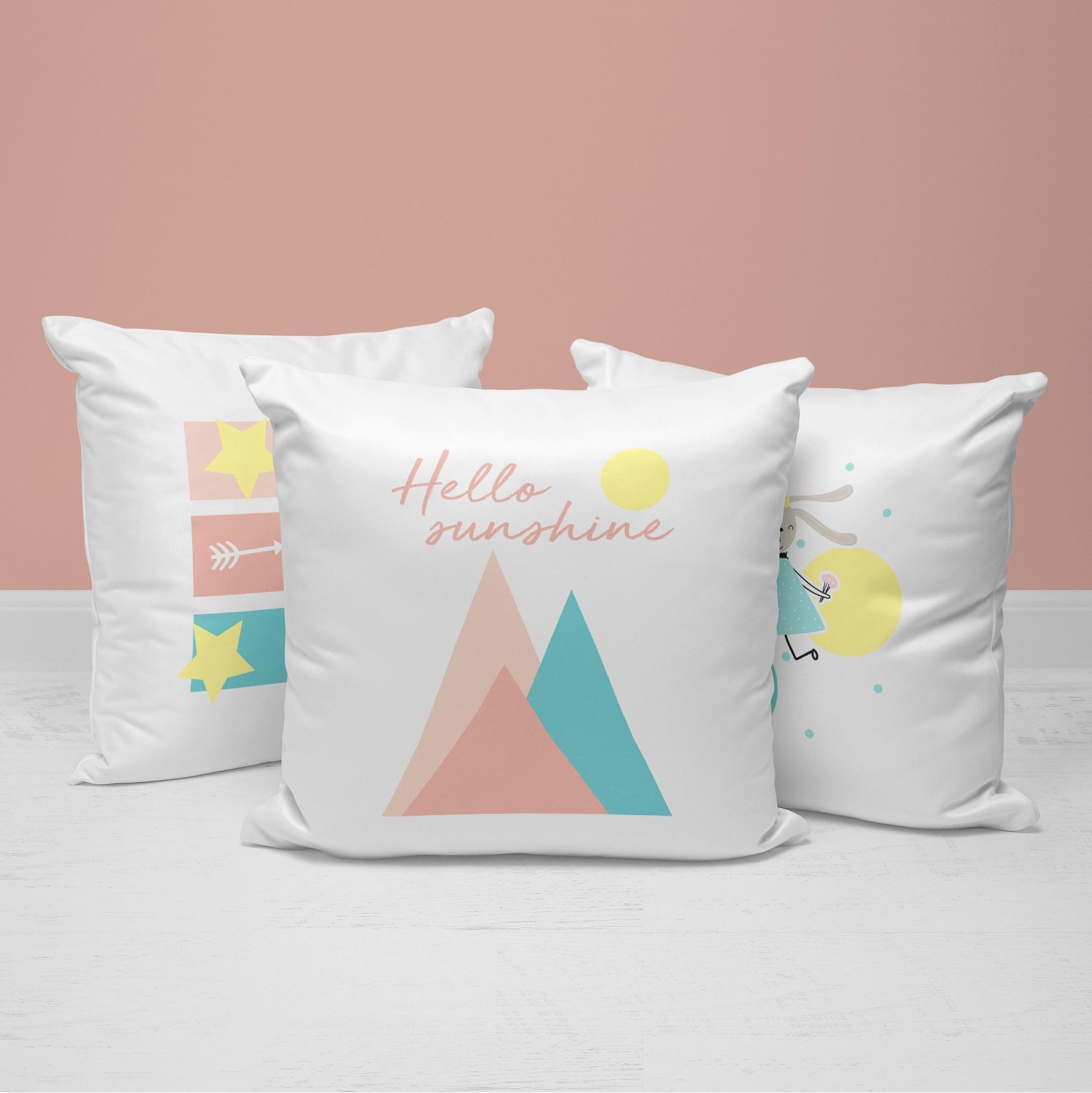 Bunny Throw Pillows | Set of 3 | Collection: Ray Of Sunshine | For Nurseries & Kid's Rooms