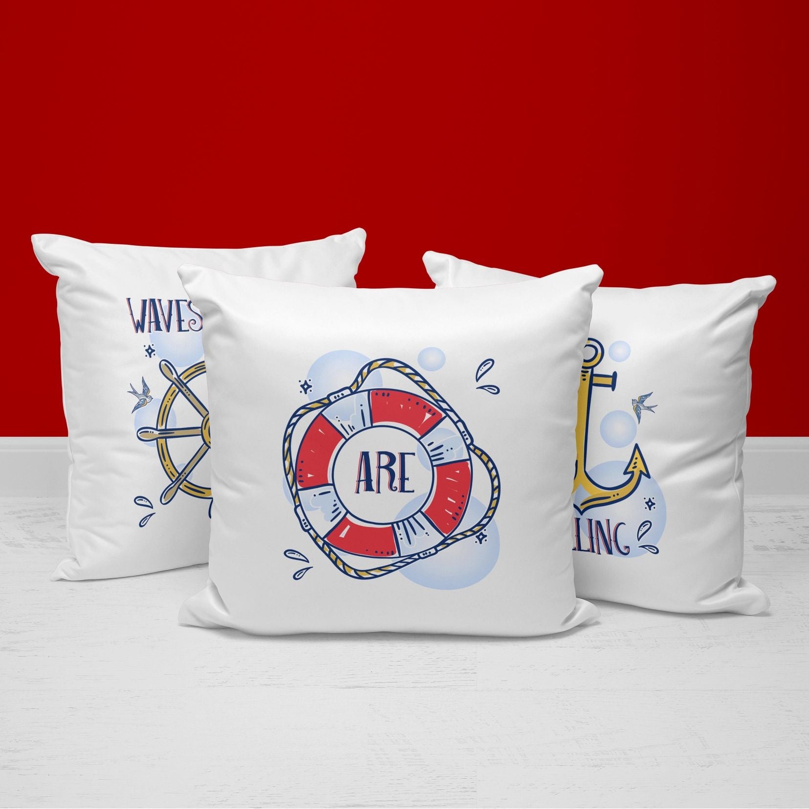 Nautical Throw Pillows | Set of 3 | Collection: Waves are Calling | For Nurseries & Kid's Rooms