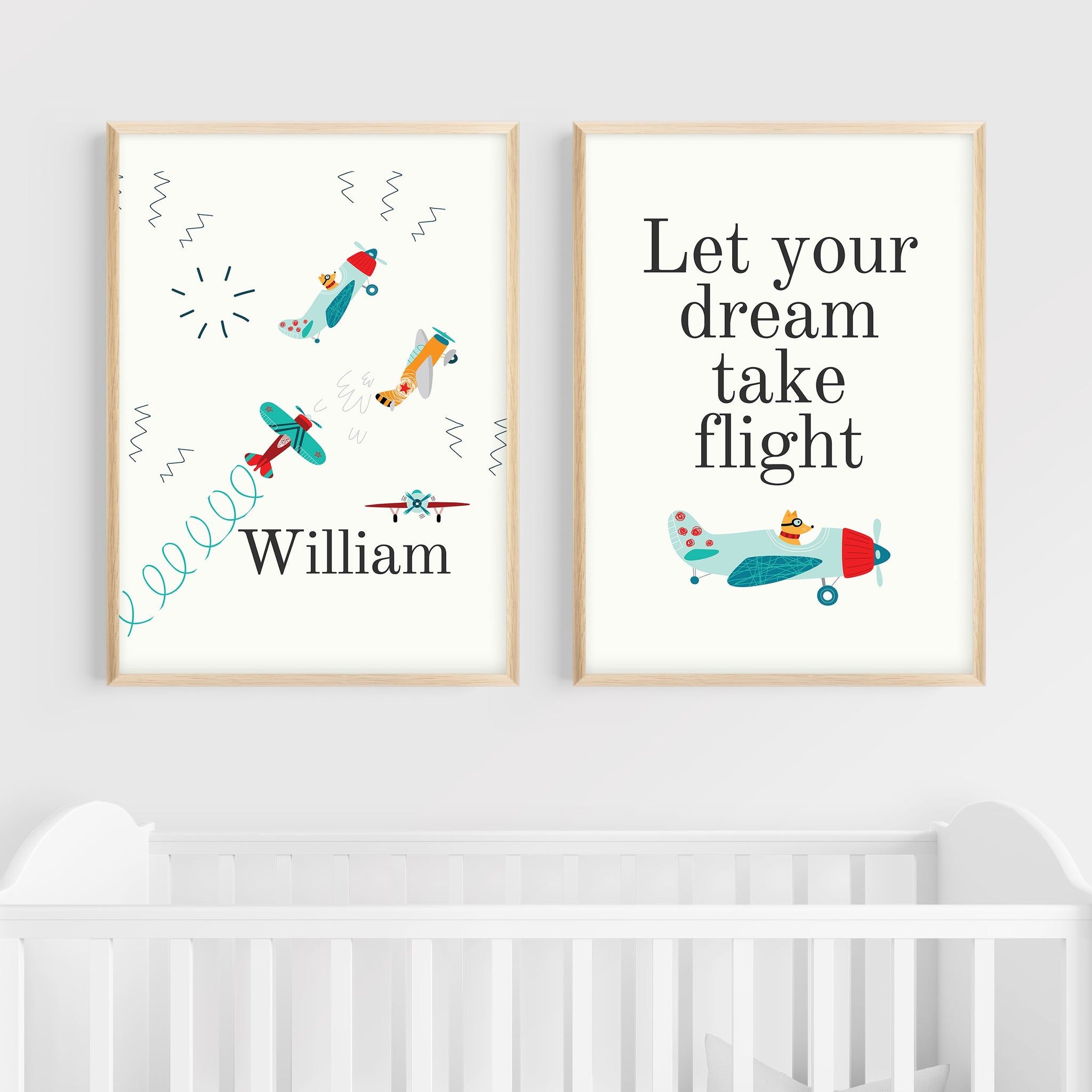 Personalized Airplane Wall Art | Set of 2 | Collection: Snuggly Landing | For Nurseries & Kid's Rooms