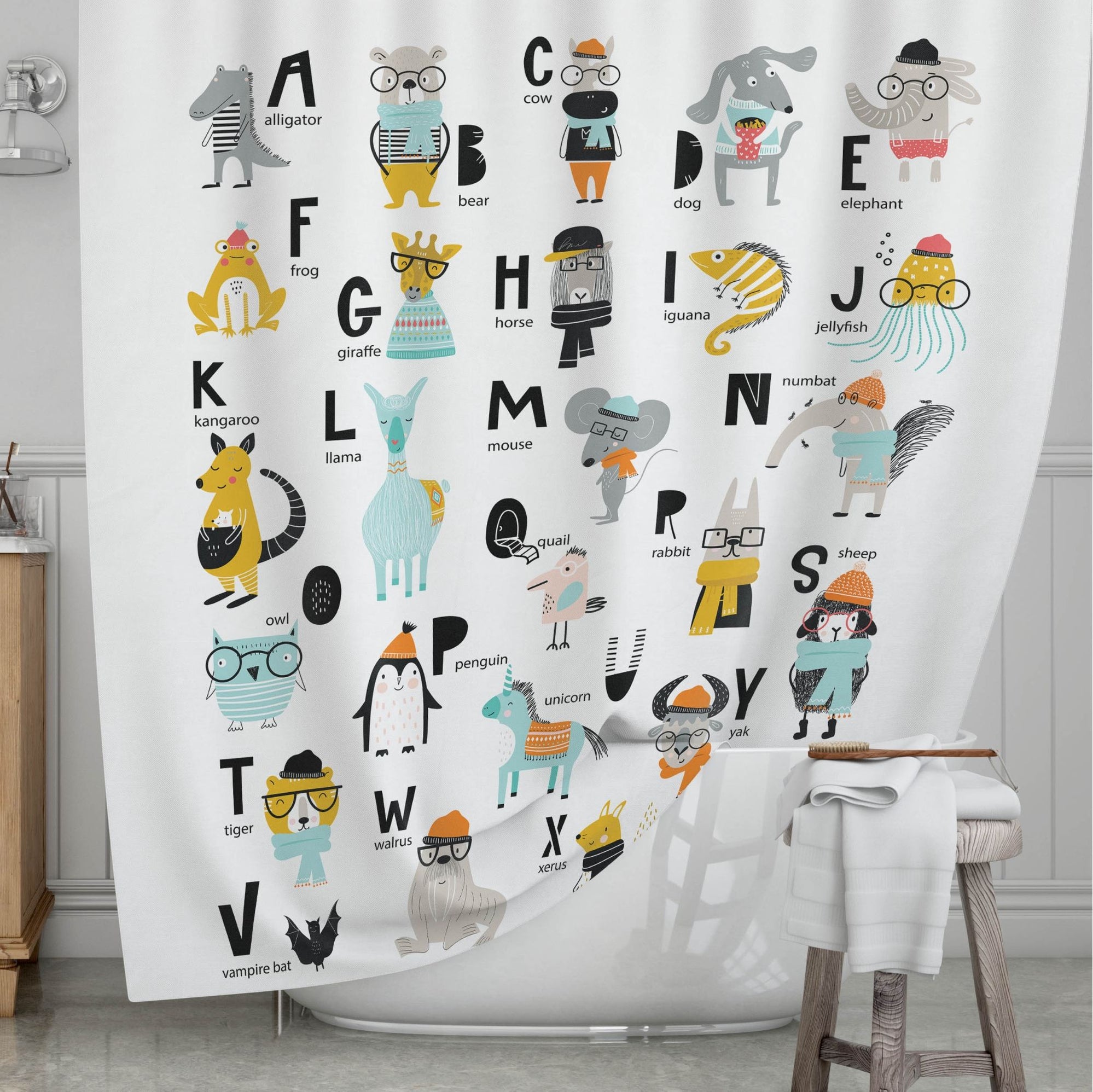 Animals Kids' Shower Curtains - Animal Letters