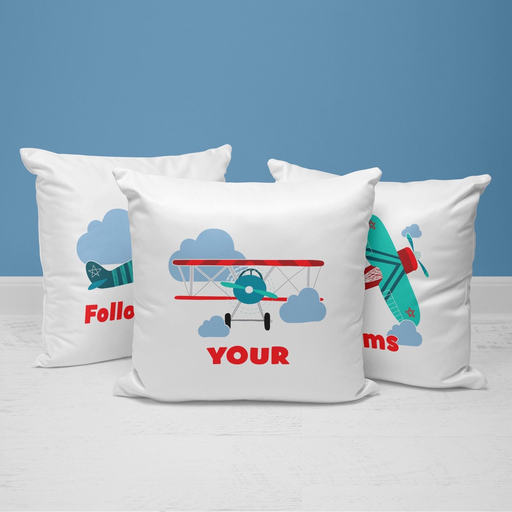 Airplane Throw Pillows | Set of 3 | Collection: Snuggly Landing | For Nurseries & Kid's Rooms