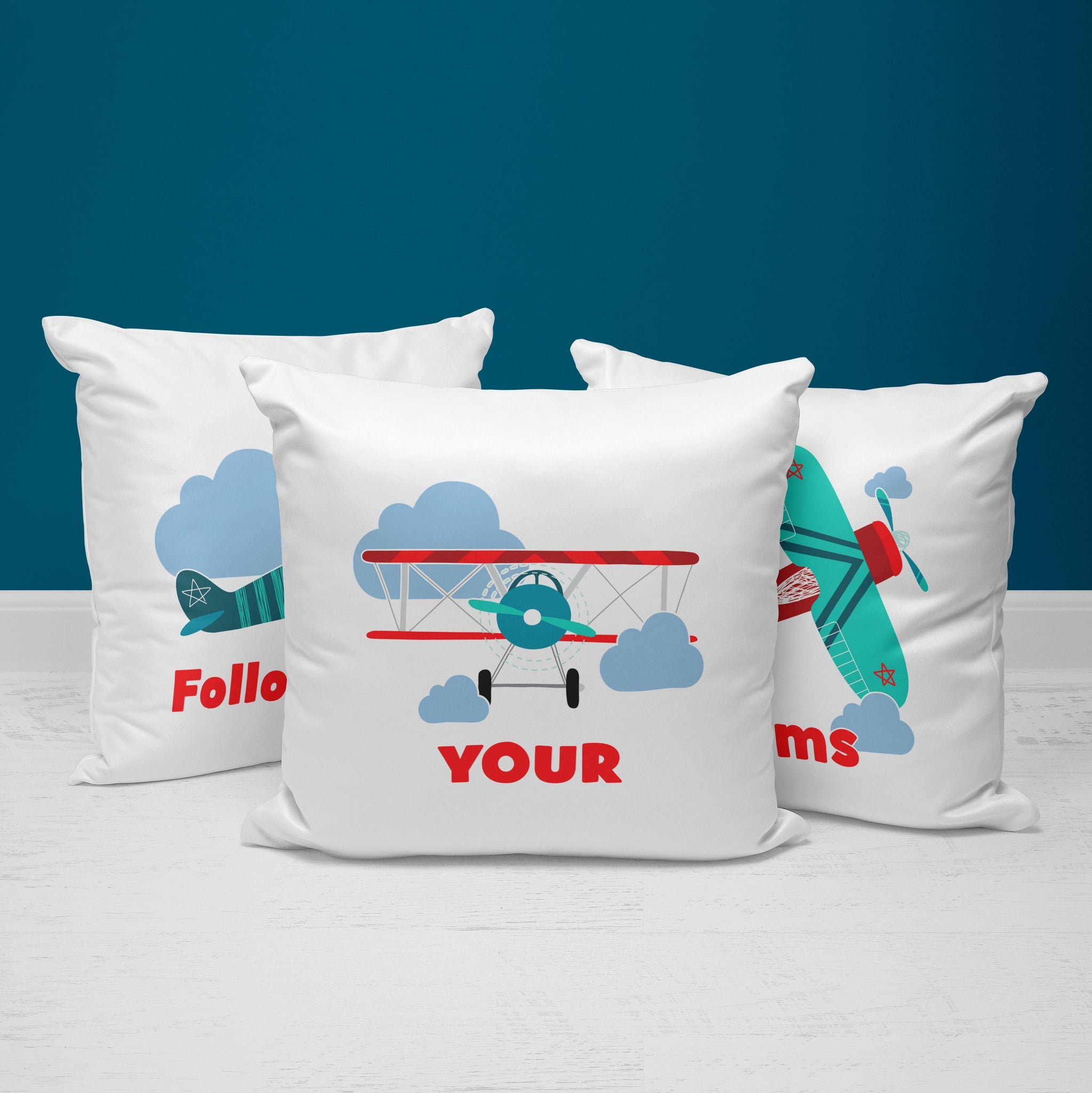 Airplane Throw Pillows | Set of 3 | Collection: Snuggly Landing | For Nurseries & Kid's Rooms