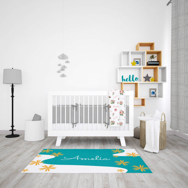 Personalized Flower Area Rug for Nurseries and Kid's Rooms - Rays of Petals