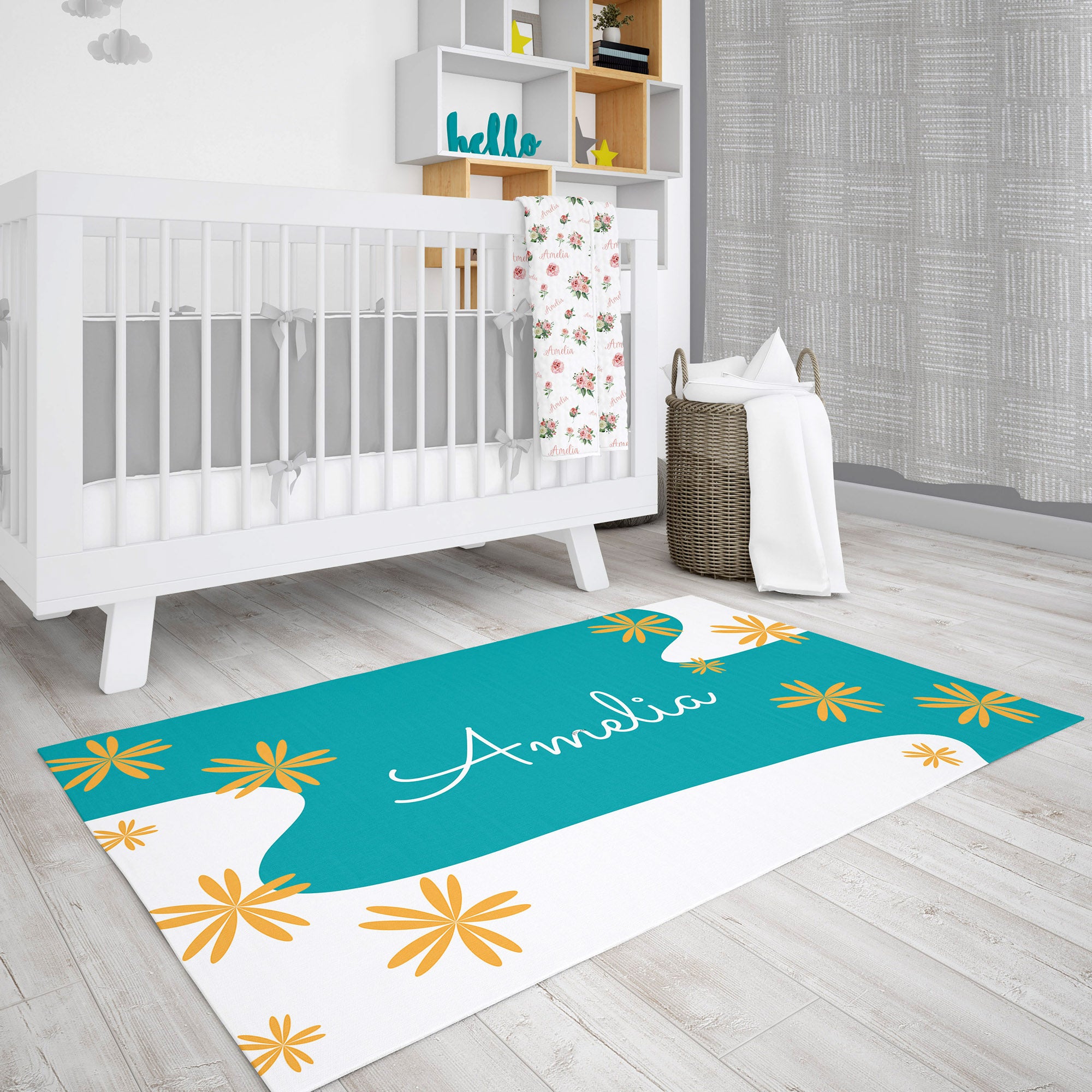 Personalized Flower Area Rug for Nurseries and Kid's Rooms - Rays of Petals