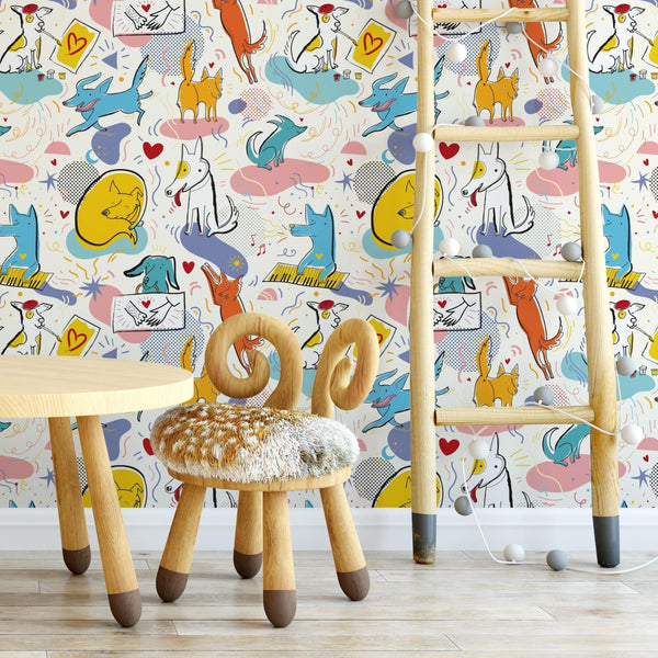 Dog Peel and Stick or Traditional Wallpaper - Artful Dogs
