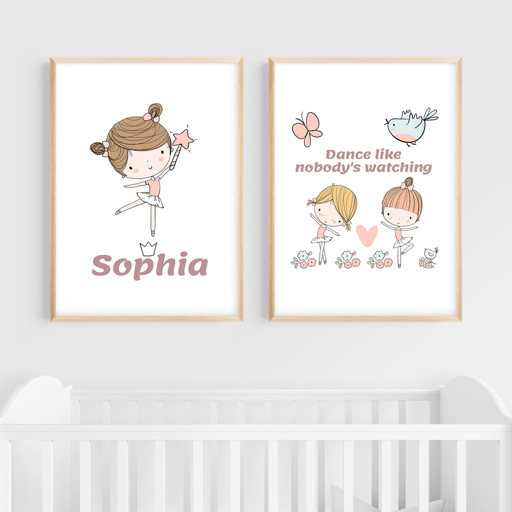 Personalized Ballet Wall Art | Set of 2 | Collection: After the Dance | For Nurseries & Kid's Rooms