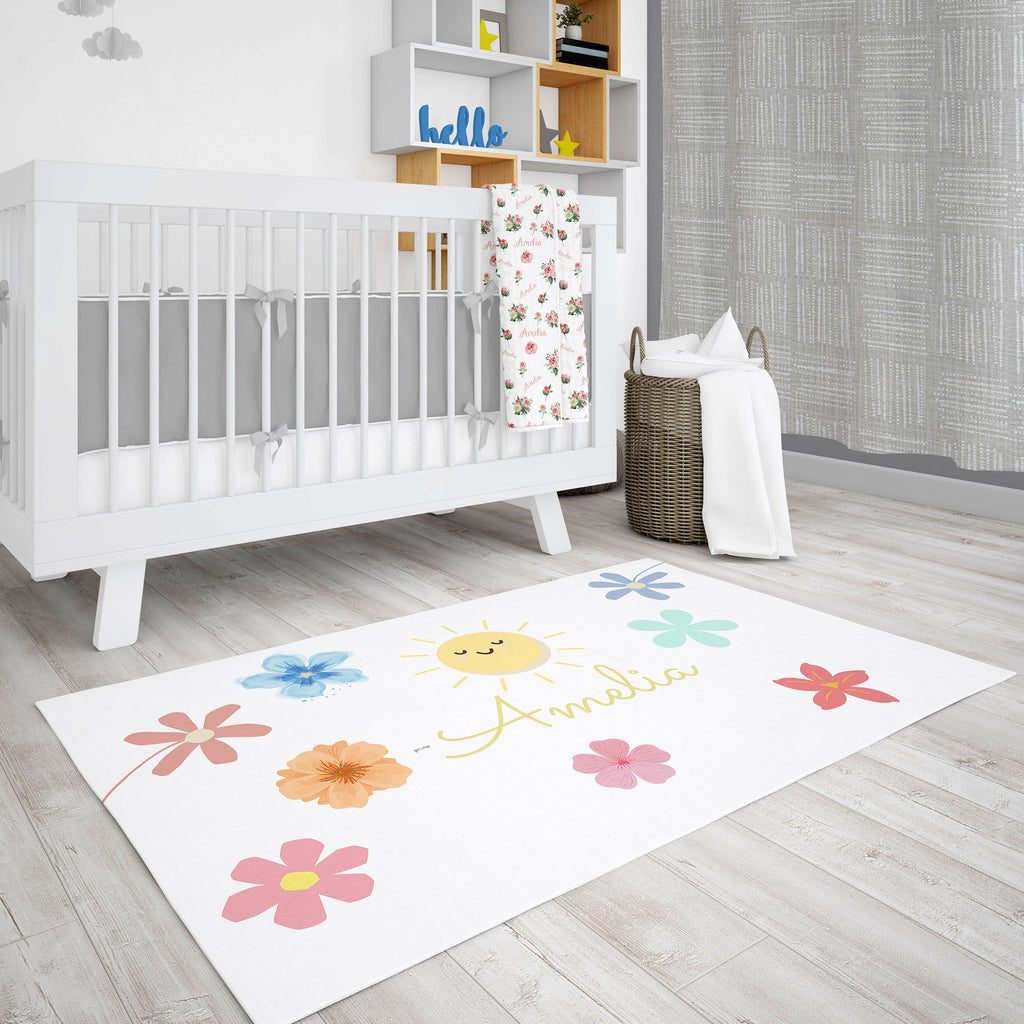Personalized Floral Area Rug for Nurseries and Kid's Rooms - Ready to Bloom