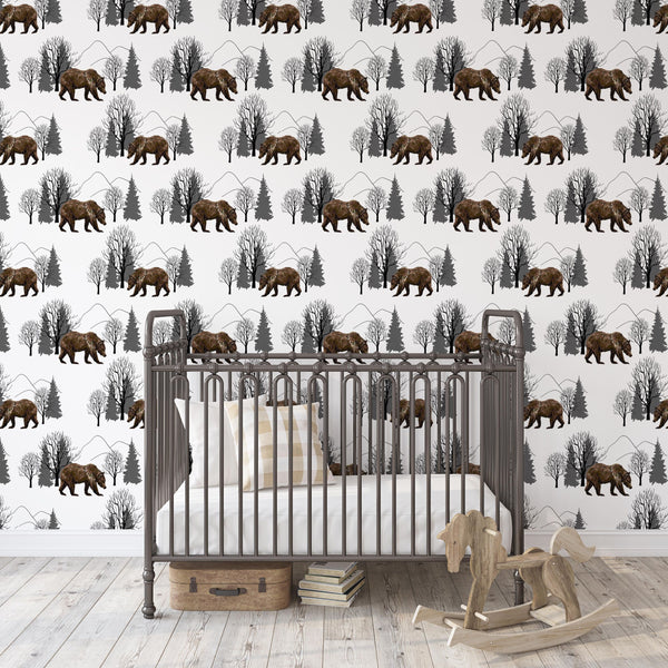 Bear Peel and Stick or Traditional Wallpaper - Bear's Territory