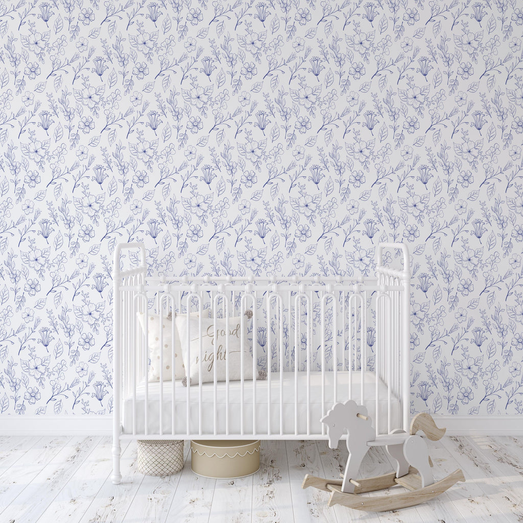 Blue Floral Peel and Stick Wallpaper - Blue Blossoms