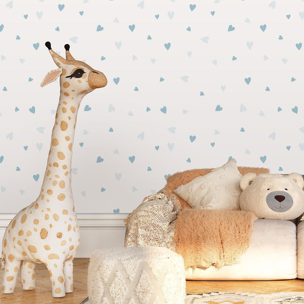 Peel & Stick Wallpaper for Kids & Nursery Rooms - Blue Hearts