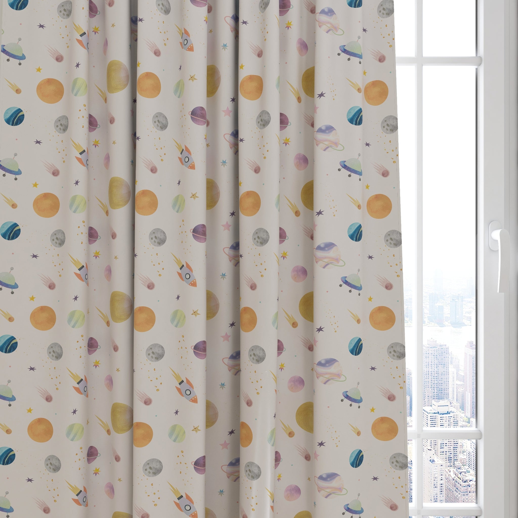 Space Kids & Nursery Blackout Curtains - Marbled Planets