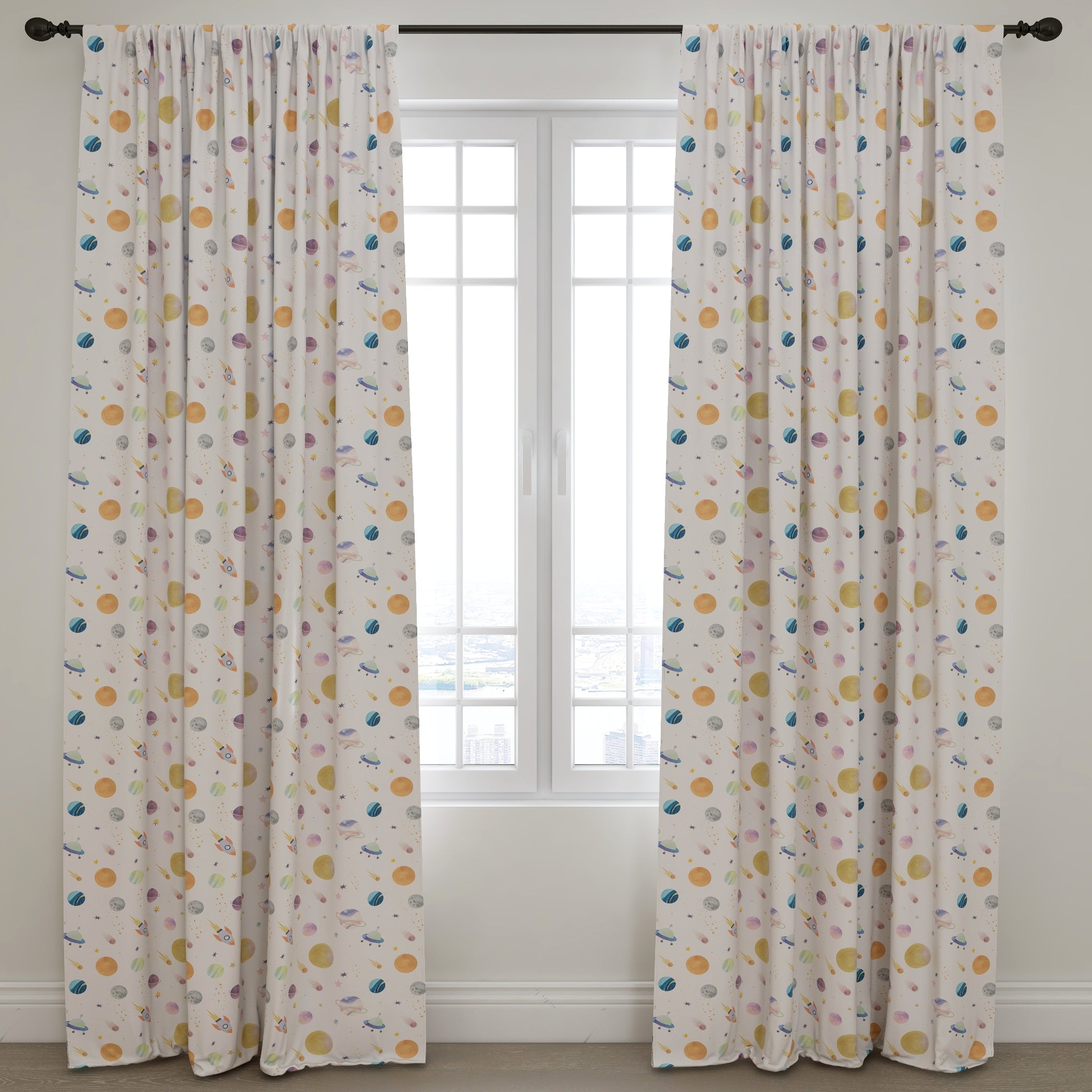 Space Kids & Nursery Blackout Curtains - Marbled Planets