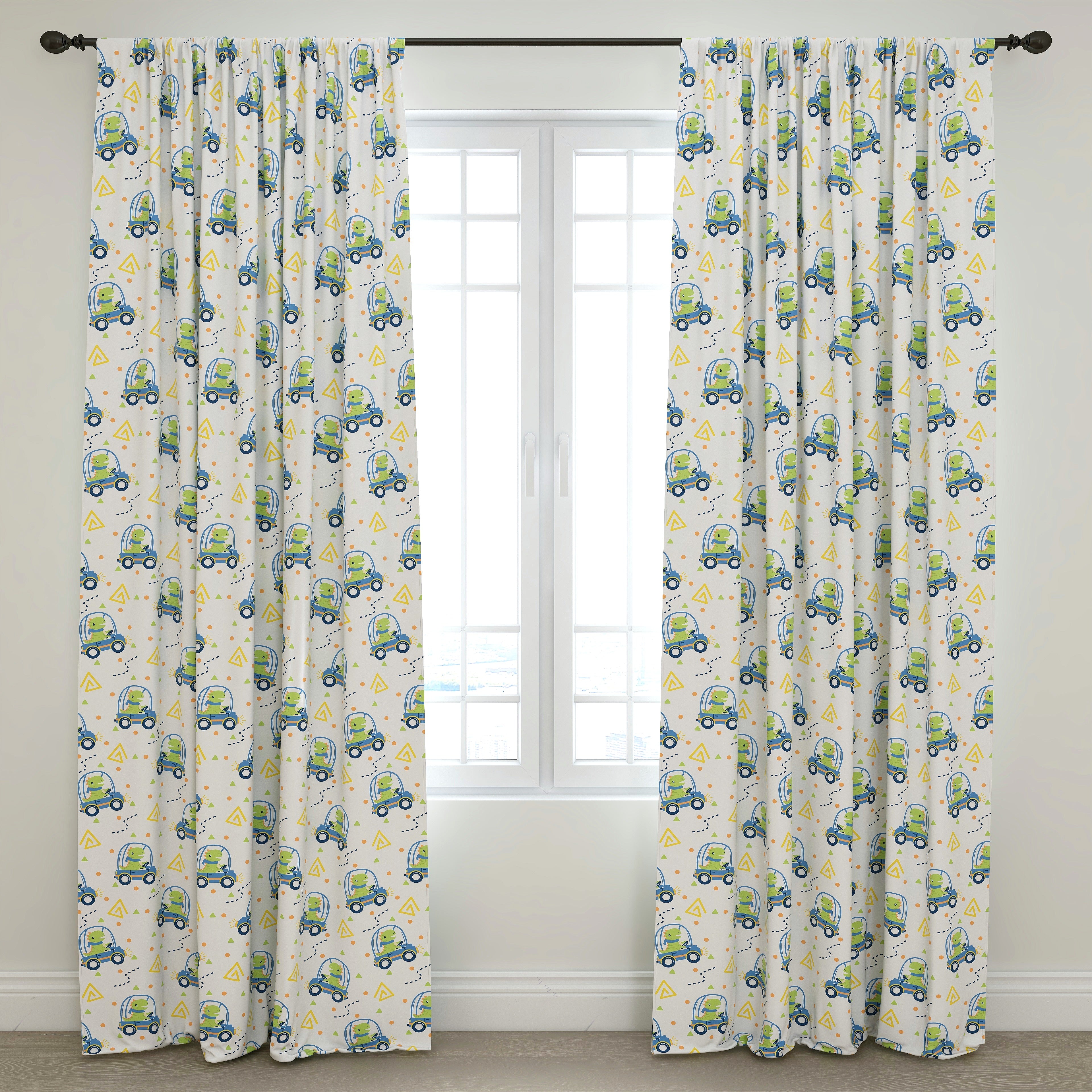 Dinosaur Kids & Nursery Blackout Curtains - Bumps and Cars